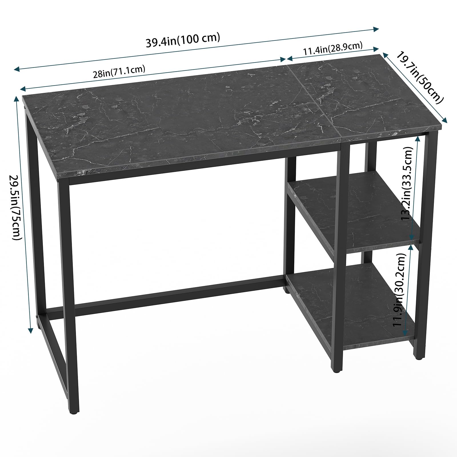 SINPAID 40 Inch Small Gaming Desk with Shelves for Small Spaces, Easy Assembly Study Desk, Sturdy Writing Desk for Bedroom & Home Office, Black