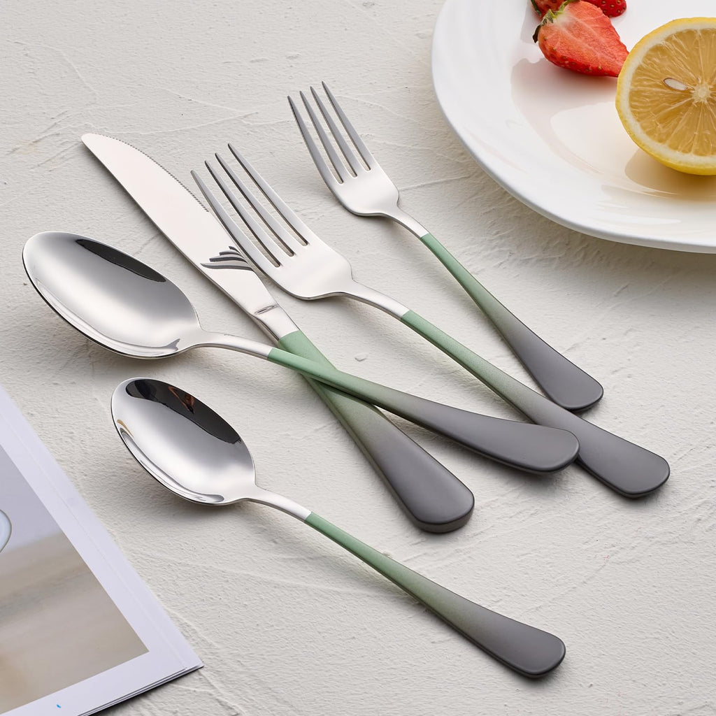 20-Pieces Blac and Pink Silverware Sets for 4,Pink Handle Stainless Steel Cutlery Set, Include Forks Spoons and Knives Set, Dishwasher Safe Utensil Sets for Home Restaurant