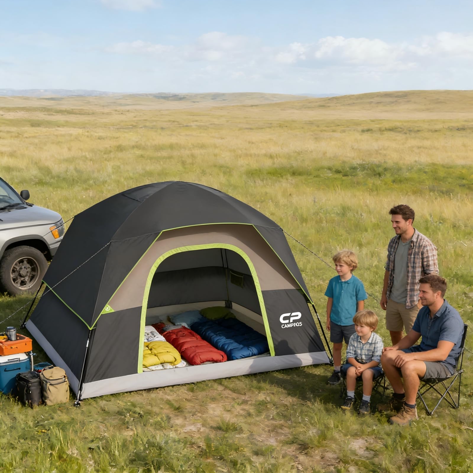 CAMPROS CP Camping Tent 2/4/6 Person, Waterproof Windproof Double Layer Dome Tent, Easy Setup with Large Mesh Windows & Wide Door for Outdoor Camping Backyard
