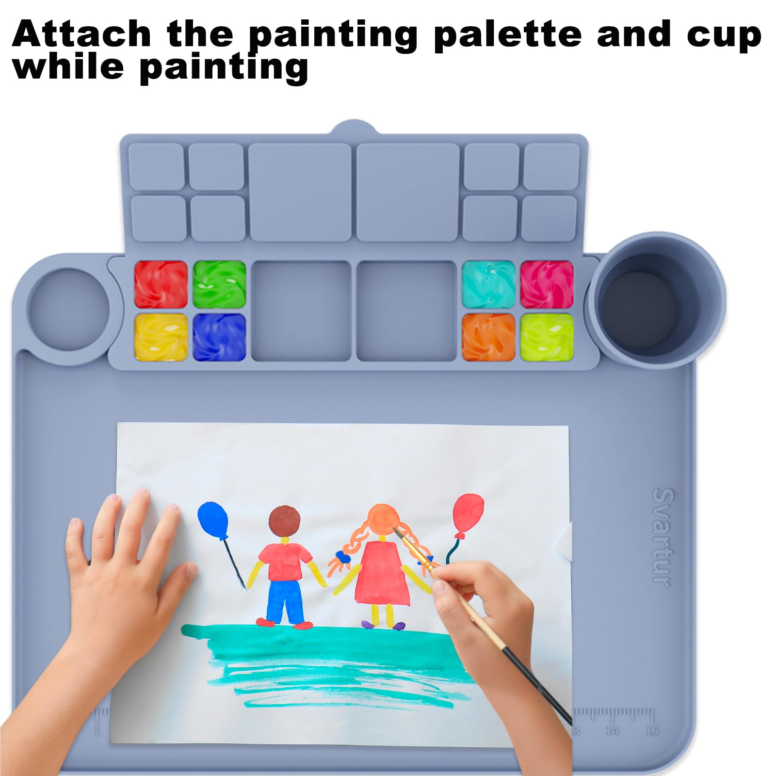 Svartur Silicone Art Mat - 17" X 13" With Cup and Palette, Raised Edge for Craft, Artist Creator Mat for Resin DIY, Coral Pink