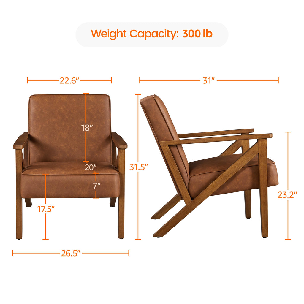 Yaheetech Accent Chair, PU Leather Reading Chair, Mid Century Modern Arm Chair with Solid Wood Frame for Living Room Bedroom Waiting Room, 2 Pieces, Black