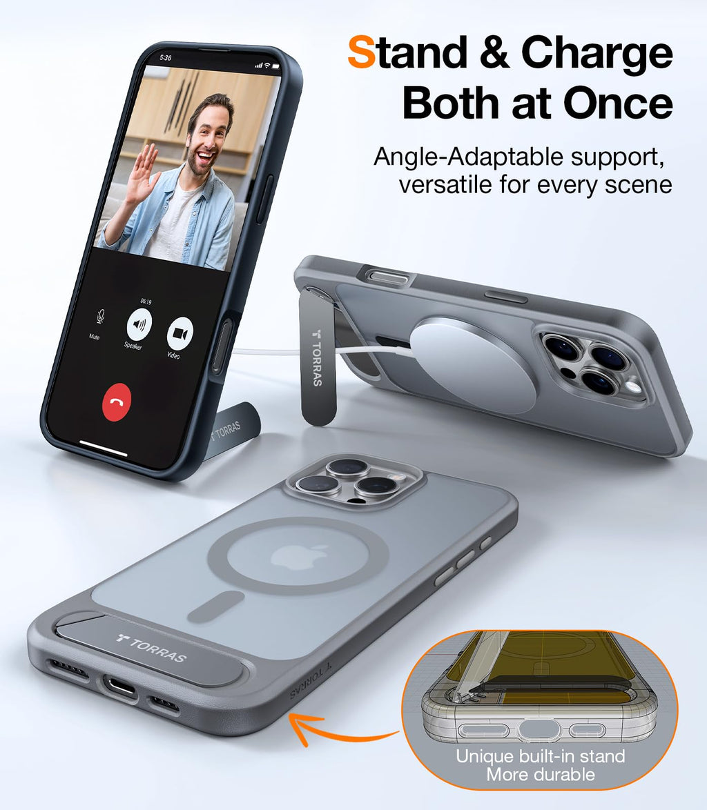 TORRAS for iPhone 13 Pro Max Case Translucent Black | Strong Magnetic & Seamless Stand, Fit for MagSafe, Military-Grade Drop Protection, Sturdy Adjustable Built-in Kickstand, Slim Matte Finish