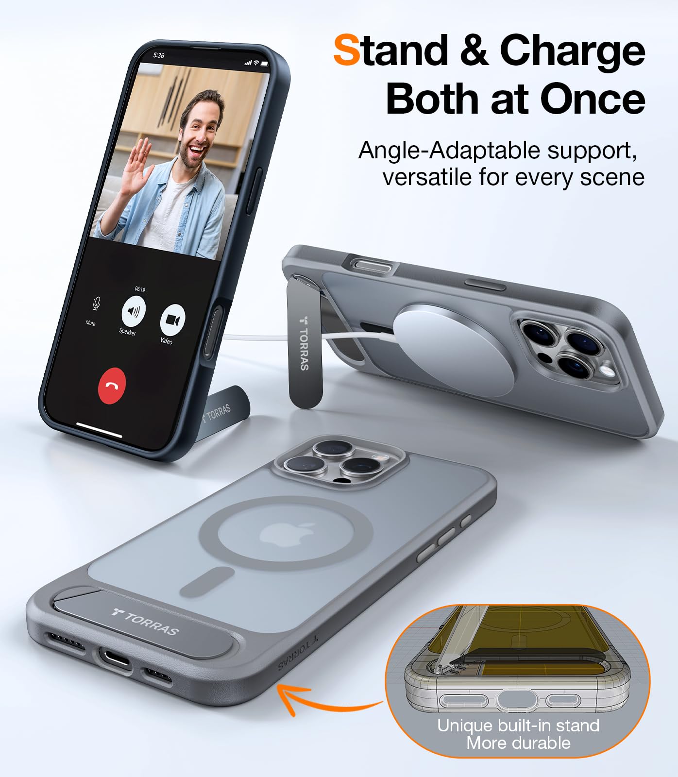 TORRAS for iPhone 13 Pro Max Case Translucent Black | Strong Magnetic & Seamless Stand, Fit for MagSafe, Military-Grade Drop Protection, Sturdy Adjustable Built-in Kickstand, Slim Matte Finish