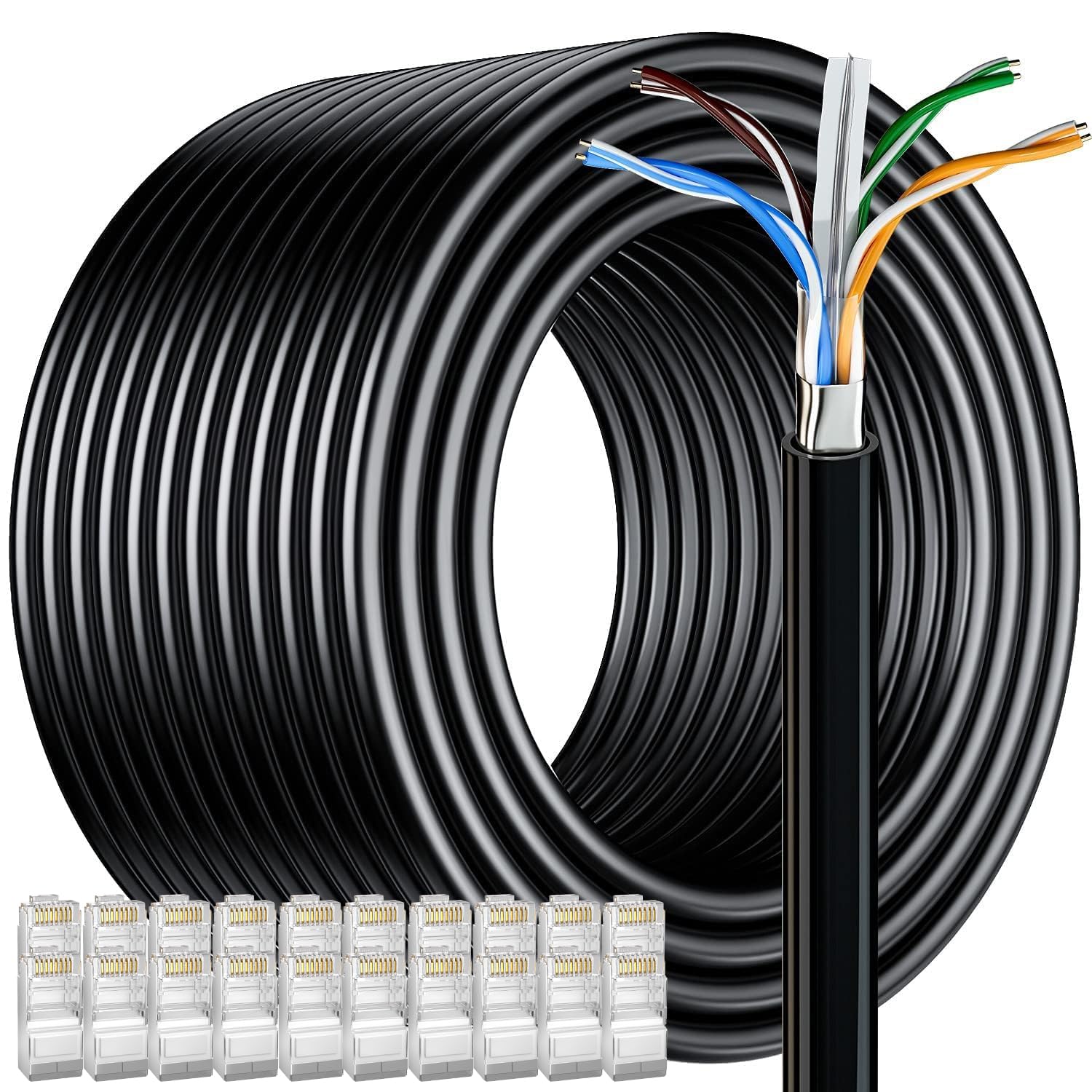 MEIPEK Cat 6 Shielded Ethernet Cable 10ft, Outdoor&Indoor Cat 6 Patch Cable, Heavy Duty 23AWG, High Speed, Weatherproof, UV Resistant Cat6 RJ45 LAN Network Cables for Gaming, Modem