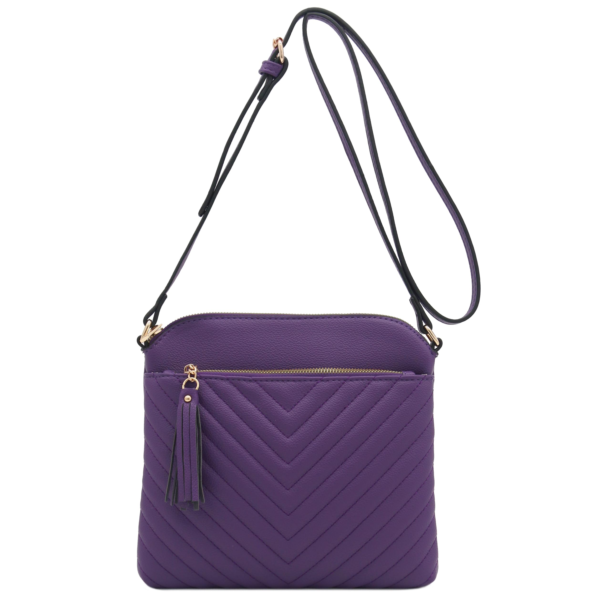 FashionPuzzle Chevron Quilted Medium Crossbody Bag with Tassel Accent