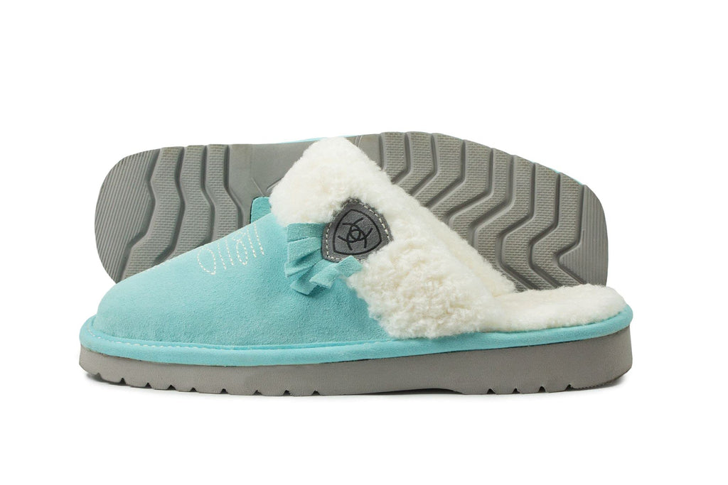 ARIAT Women's Jackie Square Toe Warm Soft Genuine Suede Leather Indoor Outdoor Slippers with Plush Collar