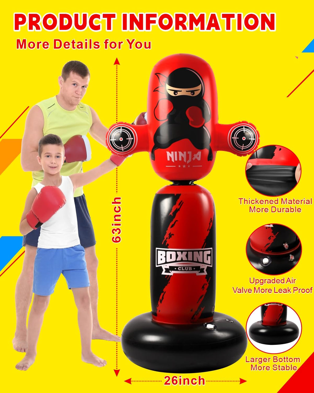 Punching Bag for Kids,New Upgraded 360°Rotating Kids Punching Bag,Inflatable Boxing Bag Toy for Boys Girls, Christmas Birthday Gift for Kids Age 3-12