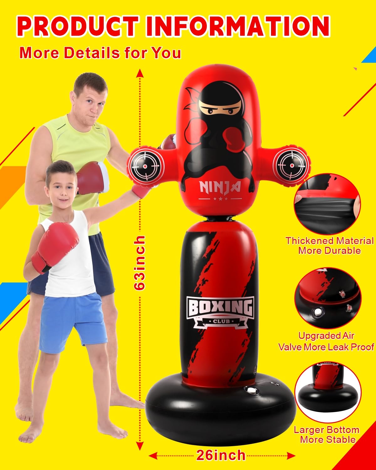 Punching Bag for Kids,New Upgraded 360°Rotating Kids Punching Bag,Inflatable Boxing Bag Toy for Boys Girls, Christmas Birthday Gift for Kids Age 3-12