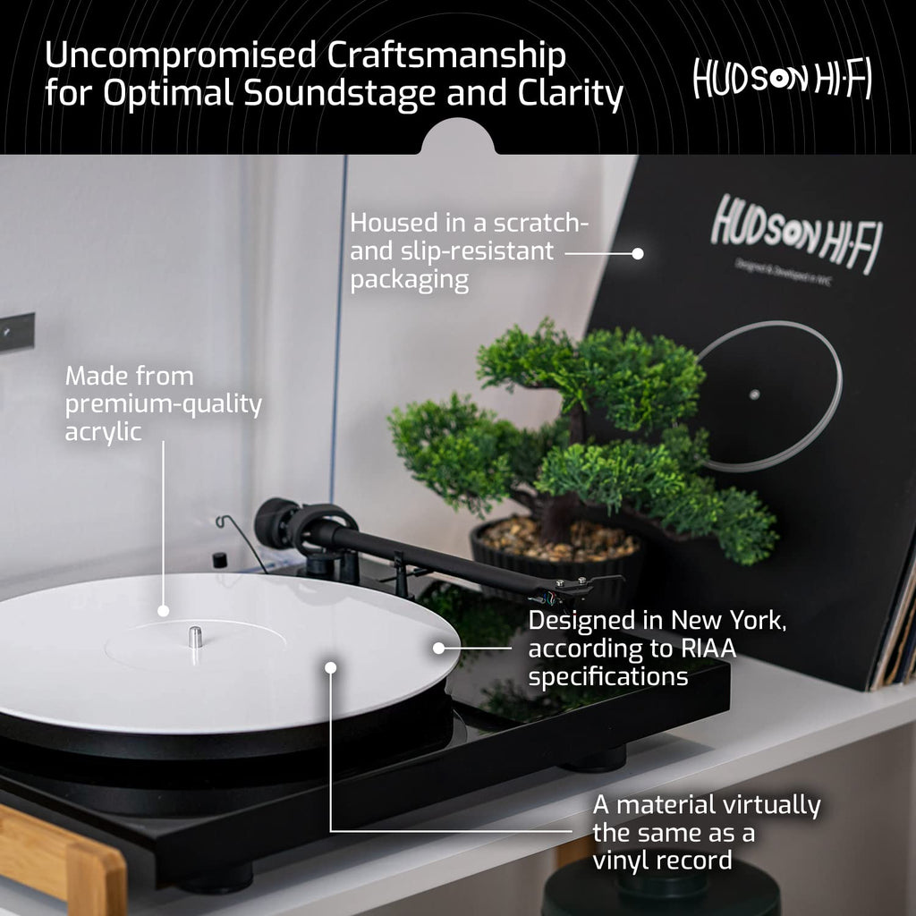 Hudson Hi-Fi Acrylic Turntable Mat – 11.75” Anti-Static Turntable Slipmat with Label Recess – 1/8” Thick Acrylic Platter Mat for Vinyl LP Record Players – Black