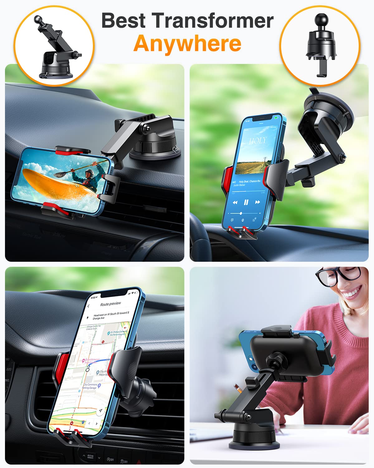 VANMASS [True Military-Grade] Car Phone Holder [Best Suction & Clip] Cell Phone Mount for Dashboard Windshield Vent Truck Cradle Dash Stand for iPhone 15 Pro Max 14 13 12 Android, Blue
