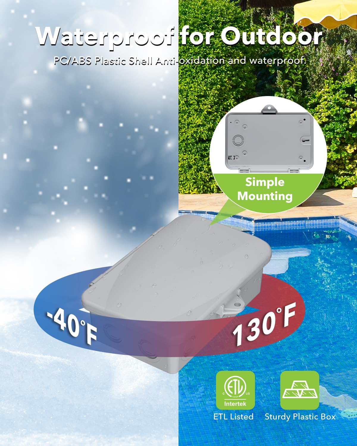 BN-LINK Pool Pump Timer, Outdoor Timer Box, Heavy Duty, 2HP 40A Max, 120, 240, 277 VAC, for Pool Pump, Water Heater, Fans, SPA, ETL Listed (Digital)
