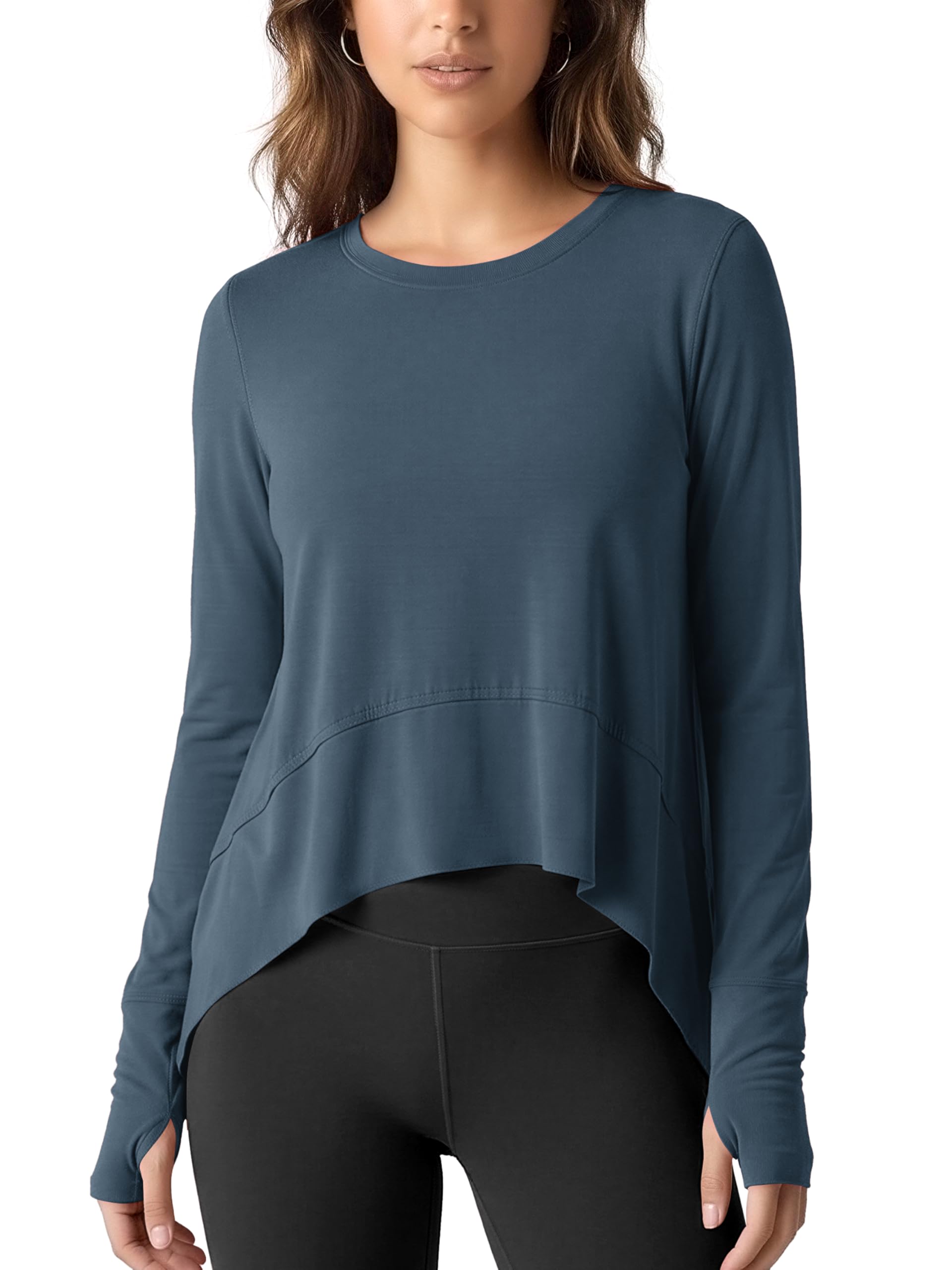 ODODOS Long Sleeve Tee for Women with Thumb Hole Athletic Gym Workout Crop Tops Yoga Shirts