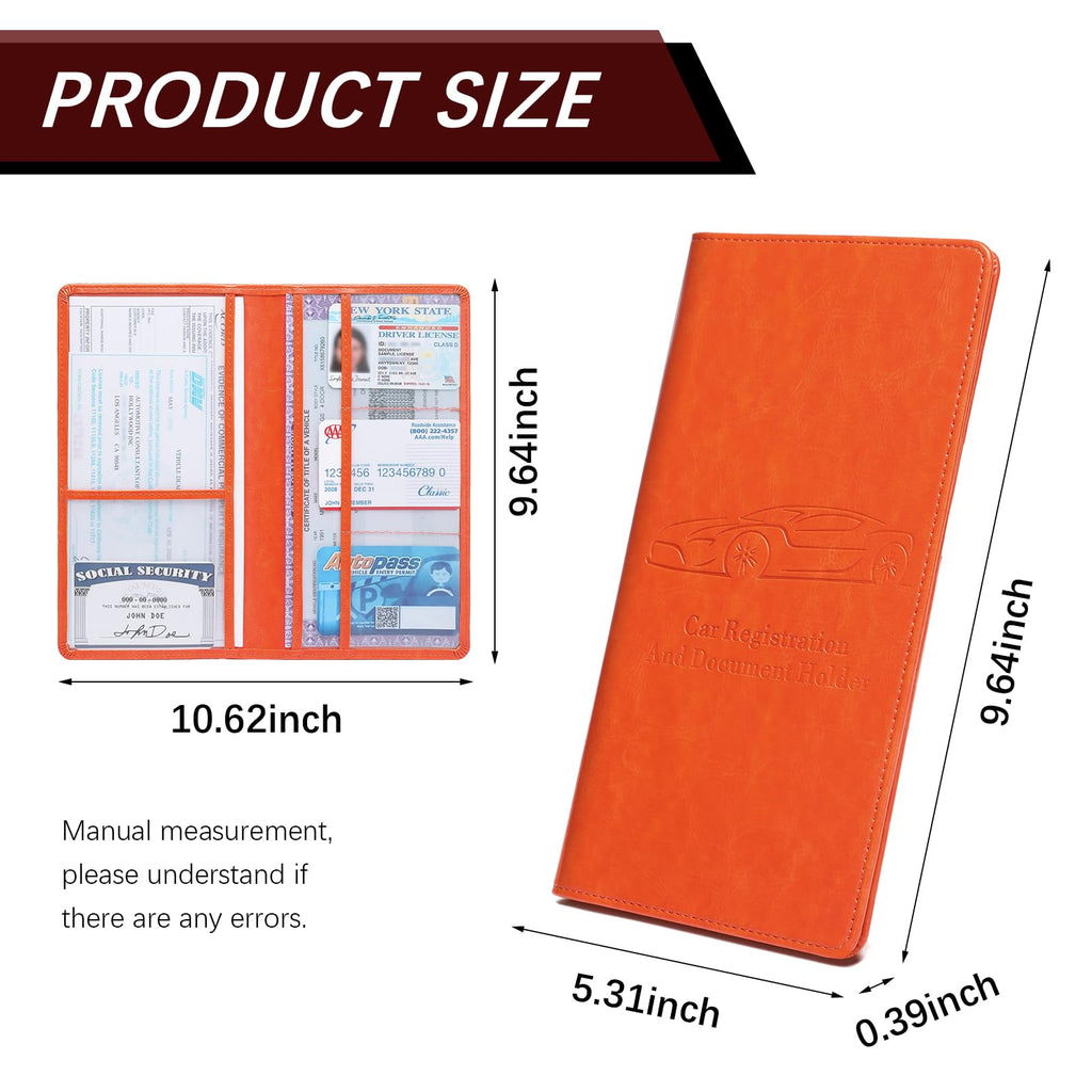 Car Registration and Insurance Card Holder for Women Men, Black Glove Box Paperwork Organizer with Magnetic Buckle for Easy Access and Protect Documents and Various Cards in Vehicle