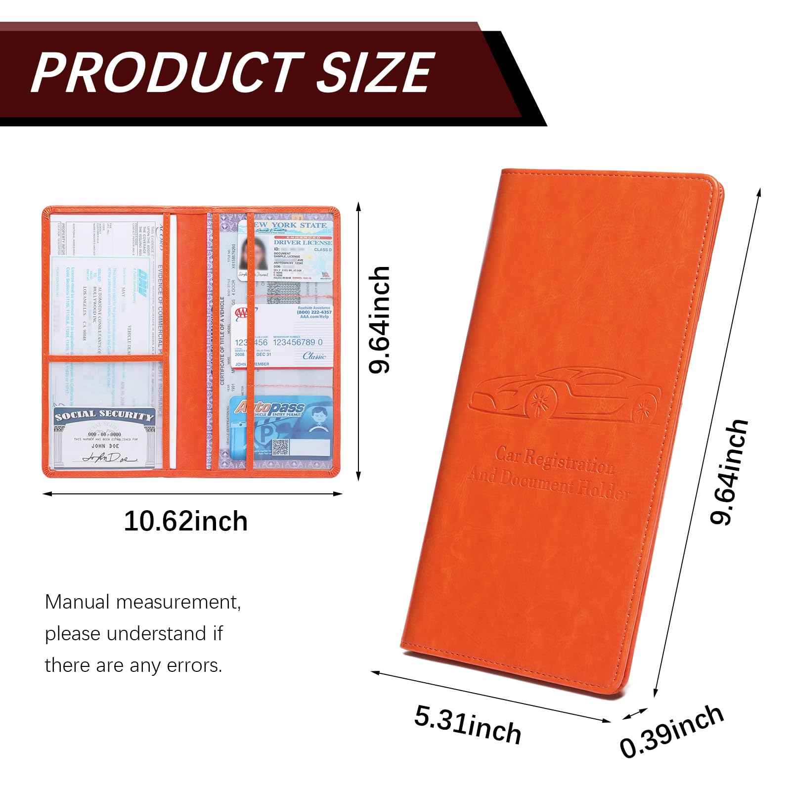 Car Registration and Insurance Card Holder for Women Men, Black Glove Box Paperwork Organizer with Magnetic Buckle for Easy Access and Protect Documents and Various Cards in Vehicle