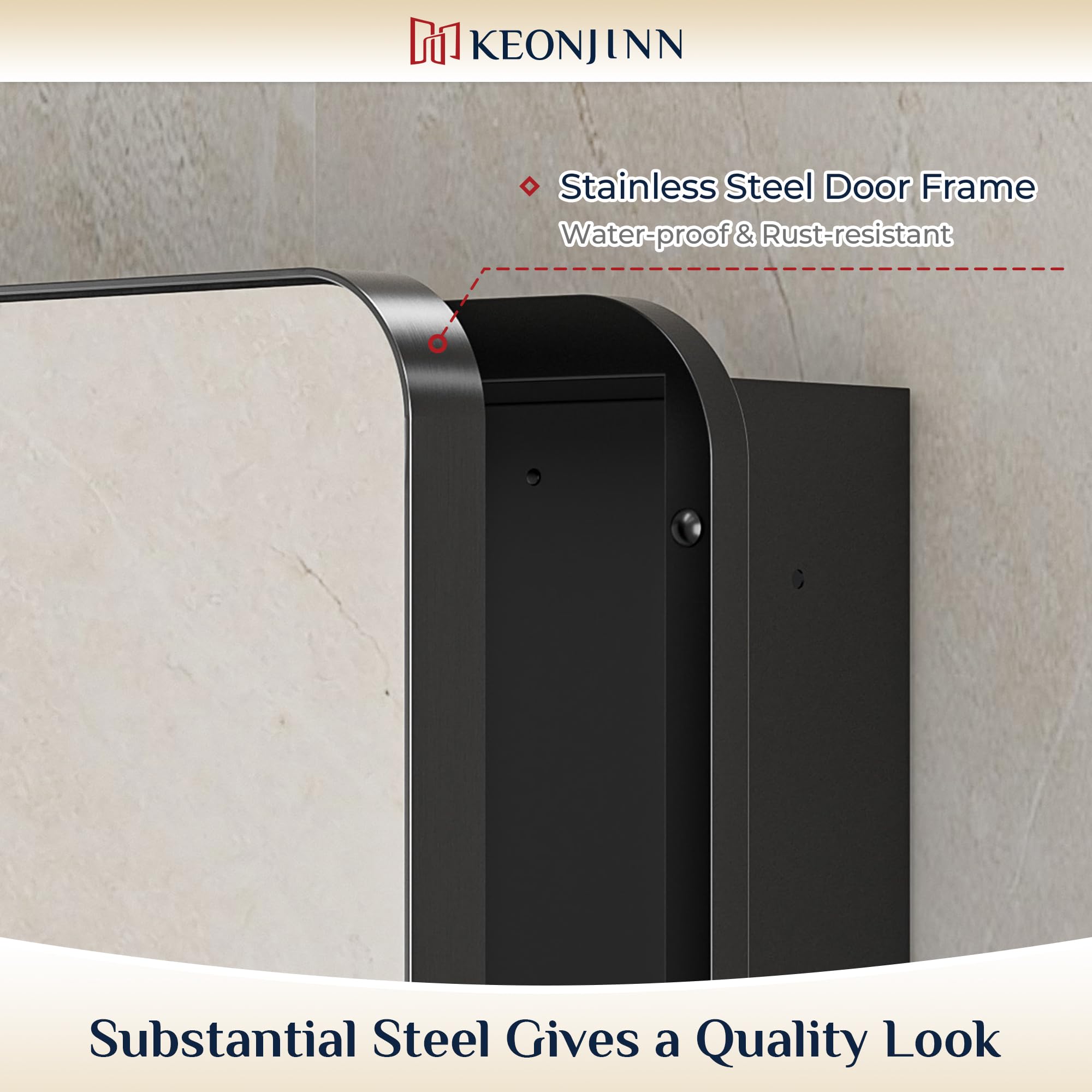 Keonjinn 15 x 36 Inch Black Slim Medicine Cabinets, Narrow Bathroom Side Medicine Cabinet with Mirror, Stainless Steel Framed, Adjustable Shelves, Recessed or Wall Mount, Modern Farmhouse