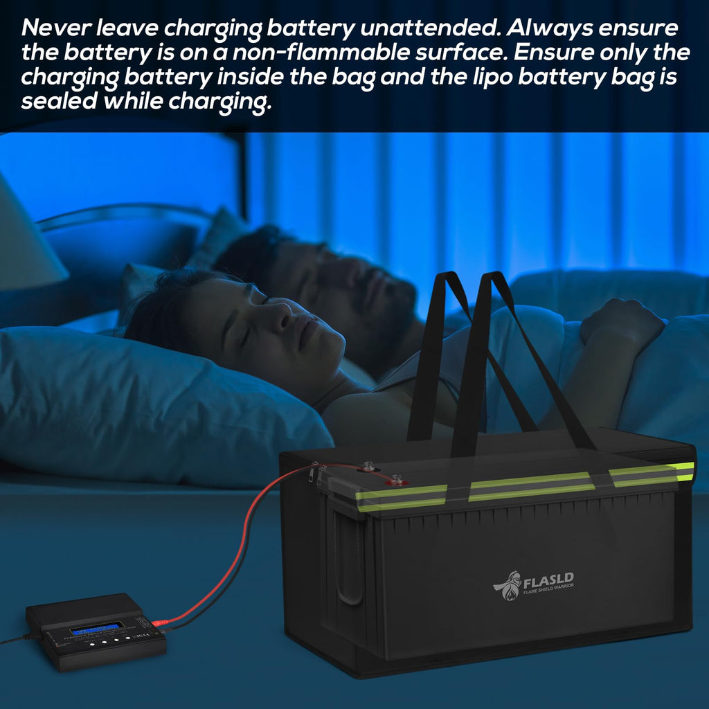 FLASLD Large Fireproof Lipo Bag for 100Ah Lithium Battery Storage and Charging, 14 x 7.8 x 9.5in Waterproof Box for Documents and Valuables