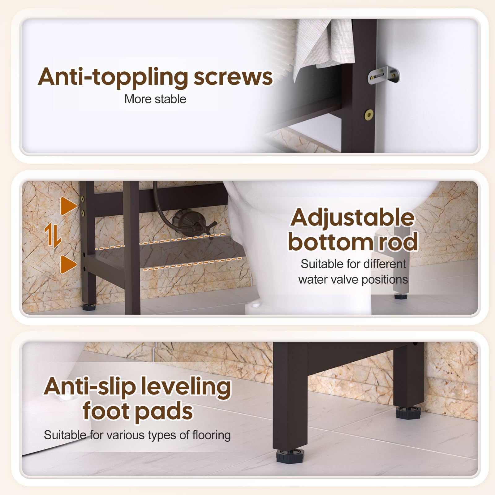 Cozivolife Over The Toilet Storage: 4-Tier Bamboo Organizer Rack with 2 Baskets & Paper Holder & 4 Hooks & Waterproof Feet Pad, Adjustable Freestanding Shelf for Bathroom (Brown)
