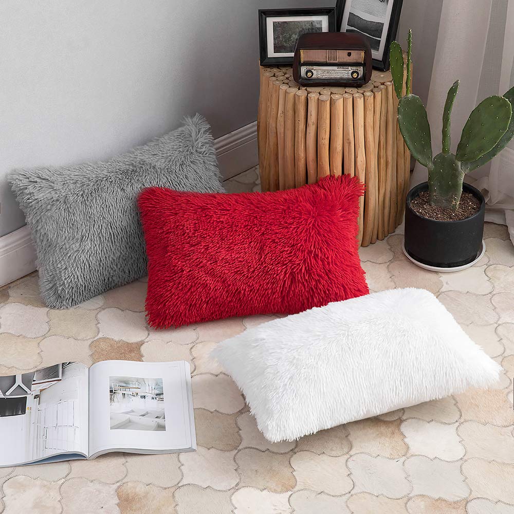 ANRODUO Pack of 2 Baby Pink Throw Pillow Covers Luxury Fluffy Pillows Faux Fur Decorative Pillows Plush Cushion Case Fuzzy Mongolian Merin Style for Bed Couch Sofa Living Room Summer Decor 16x16 Inch
