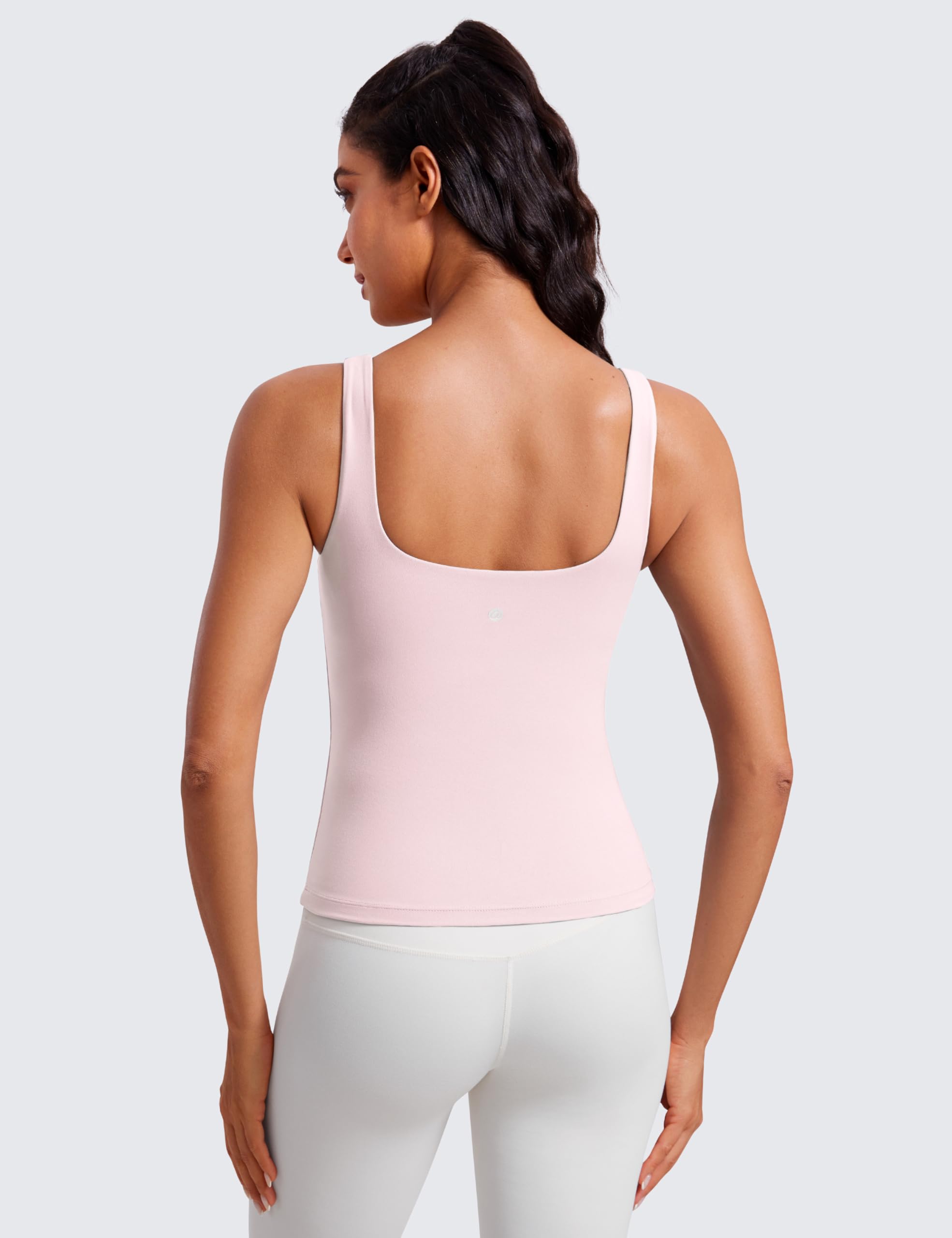 CRZ YOGA Butterluxe U Neck Tank Tops for Women - Padded Athletic Workout Camisole Crop Tops with Built in Bra
