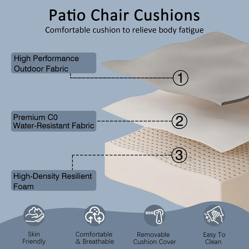 COZYVIDA 5.1" Thick Outdoor Patio Cushions Set of 2, 22"x24"x5.1" Seat, C0 Water-Resistant Breathable Fabric, UV-Resistant 1000+ Hrs, 35D Foam with Recycled Fiber Fill,Beige