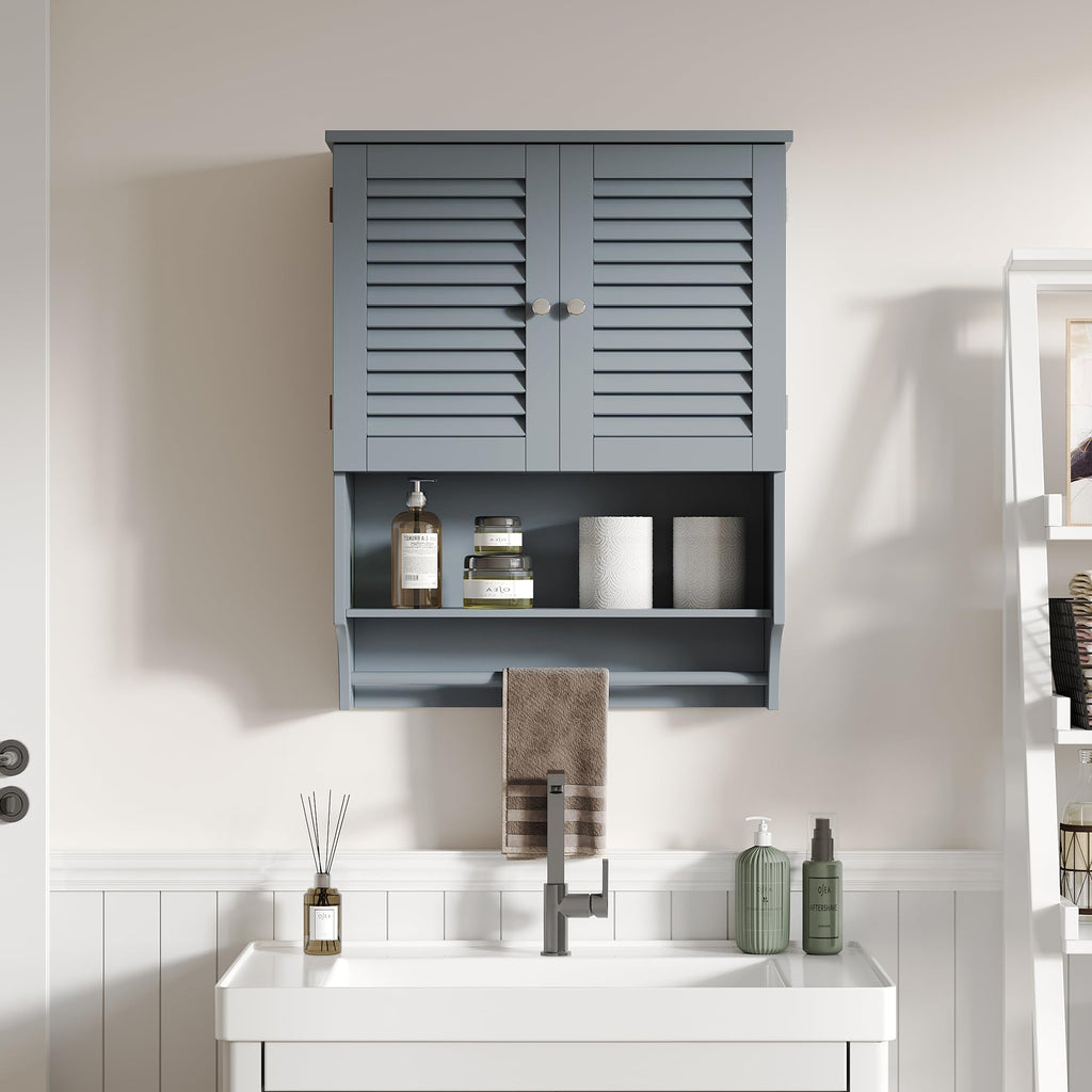 ChooChoo Bathroom Wall Cabinet, Medicine Cabinet, 2 Doors Over The Toilet Space Saver Storage Cabinet with Large Space, Black