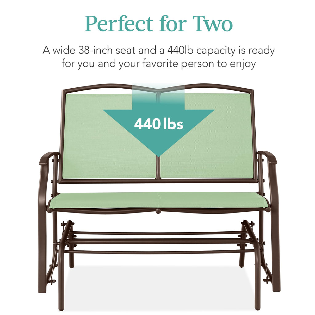 Best Choice Products 2-Person Outdoor Patio Swing Glider Steel Bench Loveseat Rocker for Deck, Porch w/Textilene Fabric, Steel Frame - Black