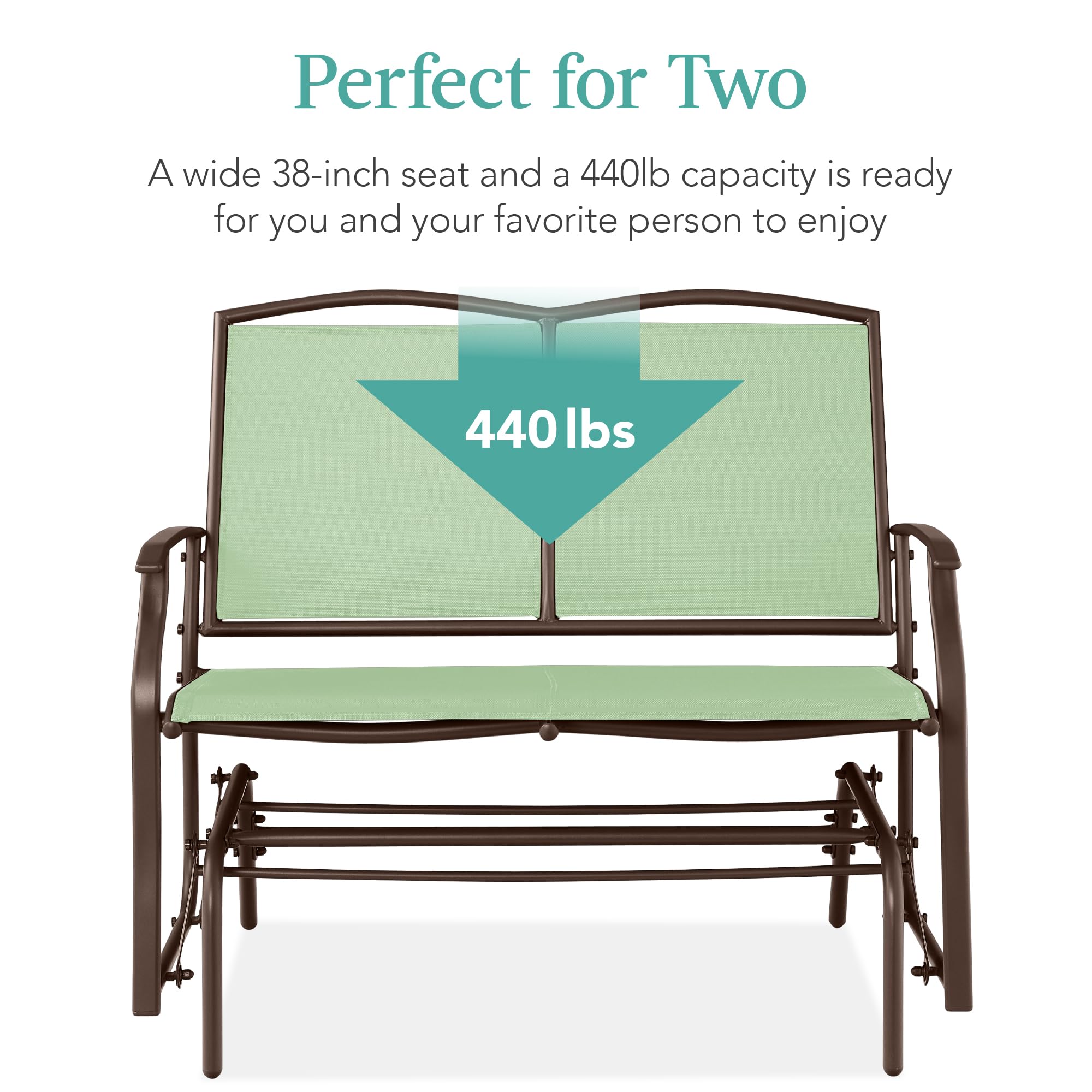 Best Choice Products 2-Person Outdoor Patio Swing Glider Steel Bench Loveseat Rocker for Deck, Porch w/Textilene Fabric, Steel Frame - Black