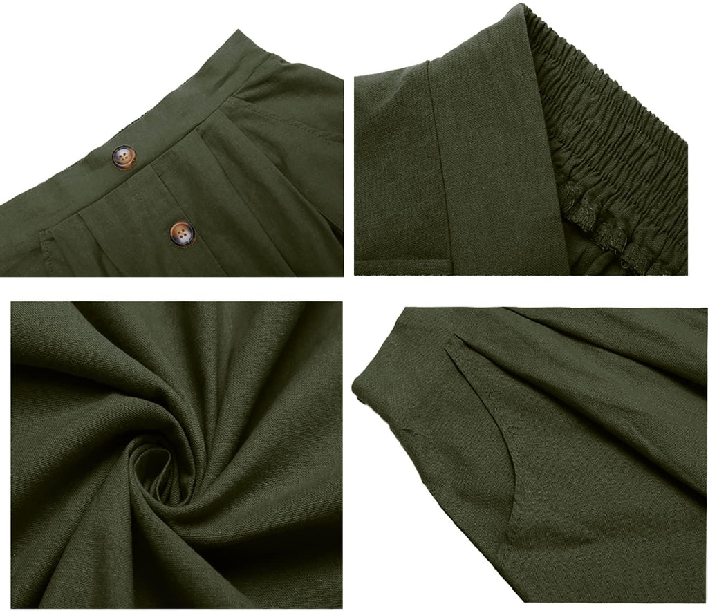 Naggoo Womens Summer Skirts Casual Front Button A-Line High Waisted Midi Skirt with Pockets