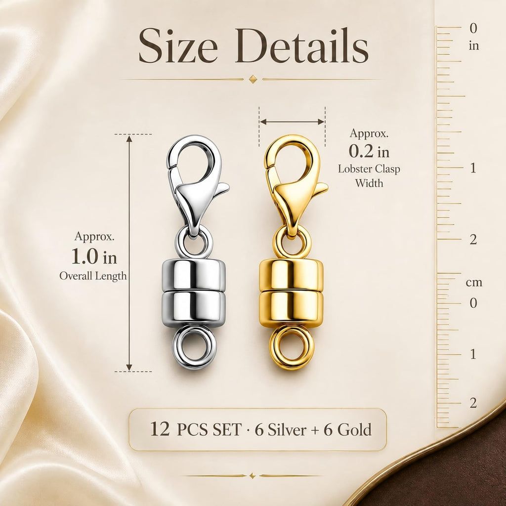 12 Pack Magnetic Necklace Clasps and Closures. Necklace Jewelry Extender with Strong Magnet. for Jewelry Necklace Bracelet Making. Gold and Silver Plating (12Pcs | Gold Cylinder)