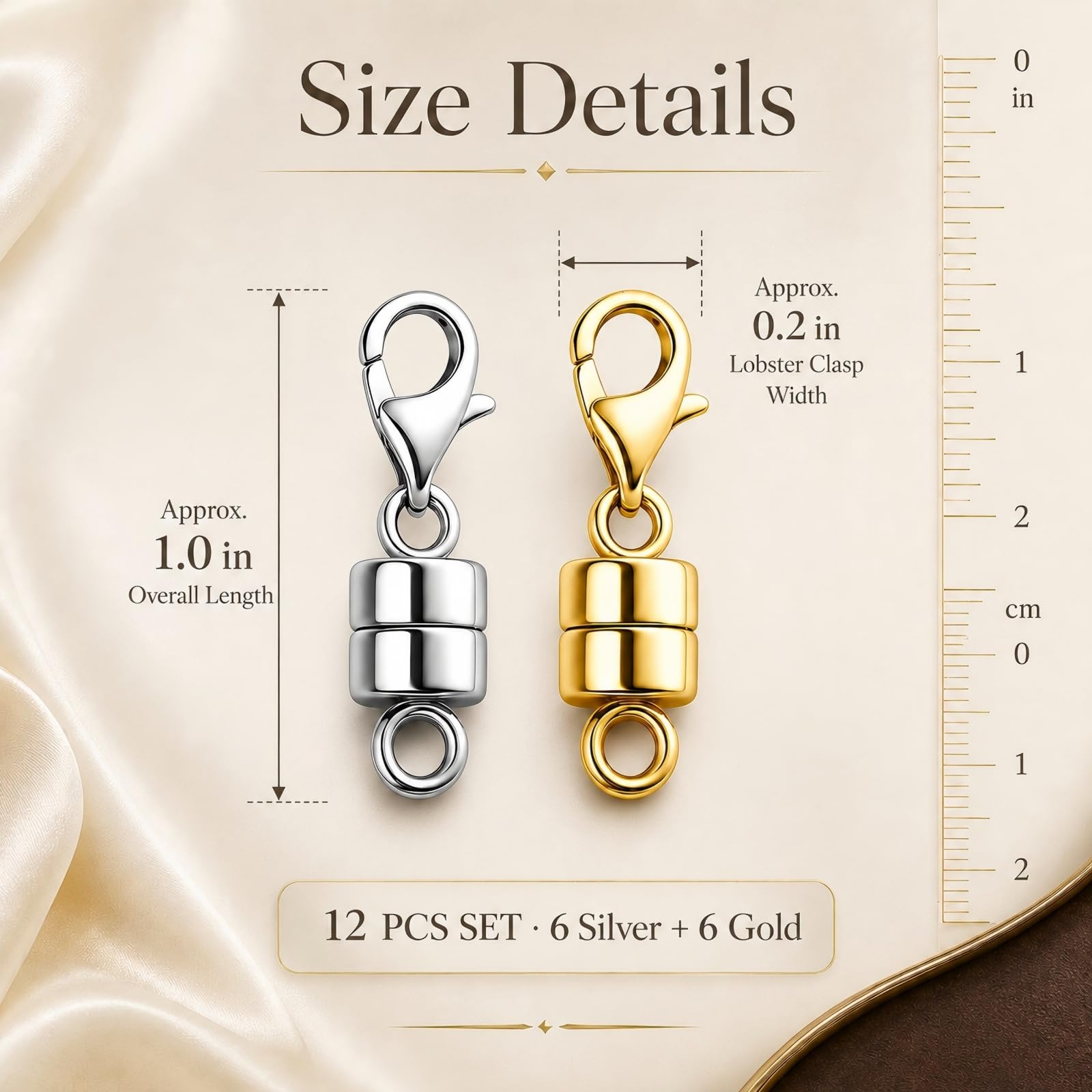 12 Pack Magnetic Necklace Clasps and Closures. Necklace Jewelry Extender with Strong Magnet. for Jewelry Necklace Bracelet Making. Gold and Silver Plating (12Pcs | Gold Cylinder)