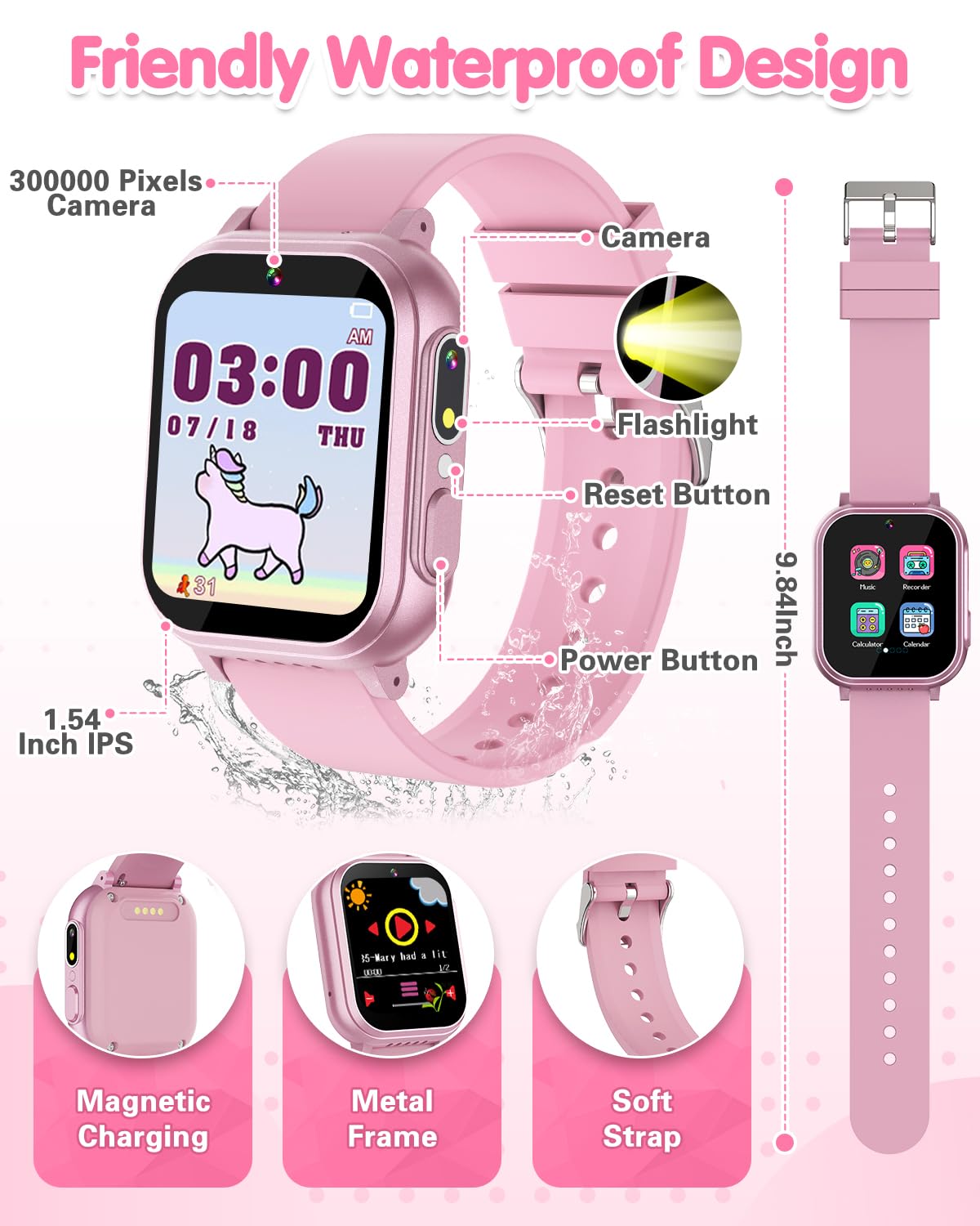 Kids Waterproof Smart Watch Boys Toys Age 5-12 with 32 Games, Dual Camera, Habit Tracking, Music Player, Video, Alarm Clock, HD Touchscreen Watch for Kids Birthday Gift for 3-12 Years Old Boys(Black)