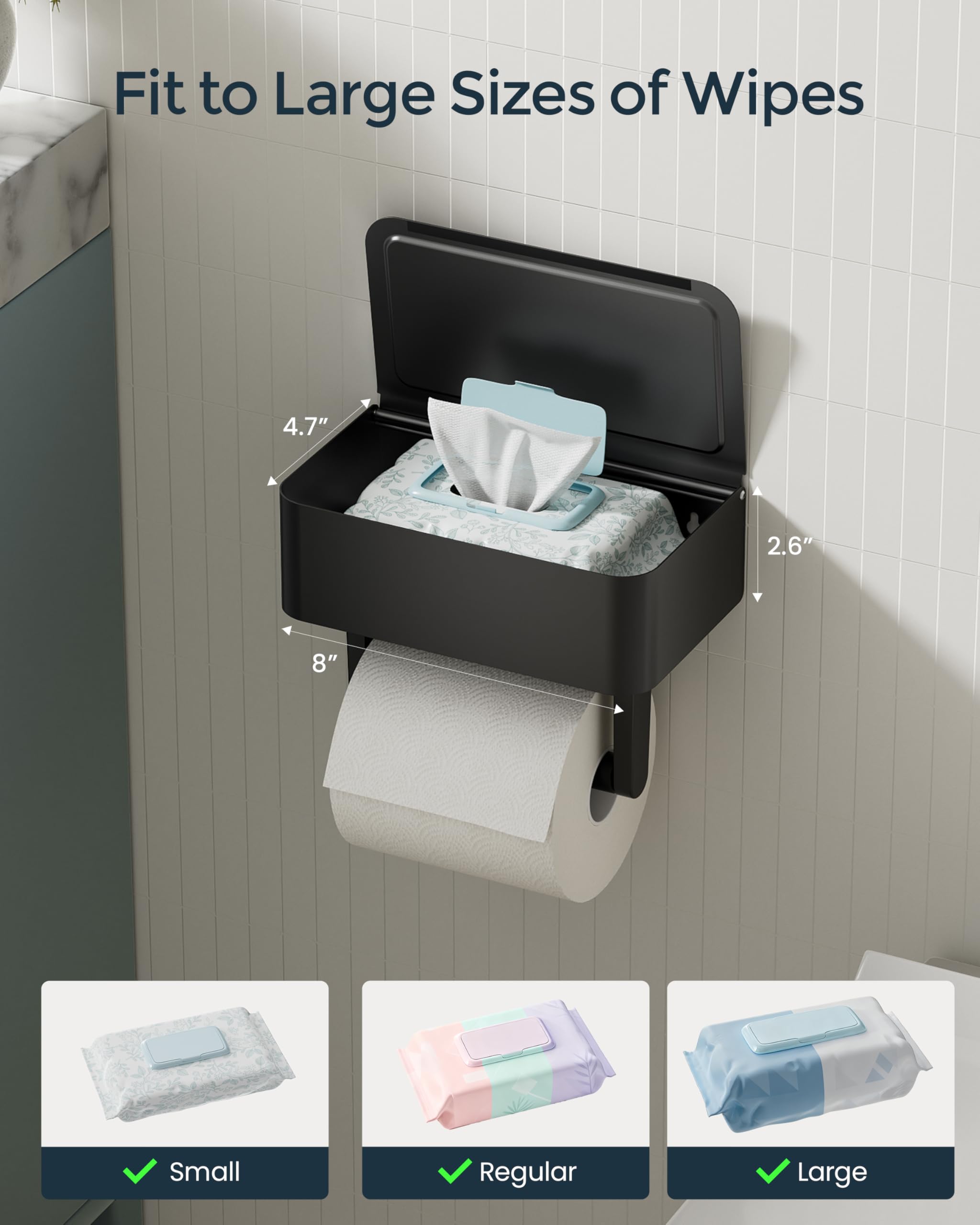 Toilet Paper Holder with Shelf, Wipes Holder for Bathroom, Flushable Wipes Dispenser, Stainless Steel Toilet Paper Roll Holder with Storage for Wet Wipes Wall Mounted (Gold, Regular Roll)