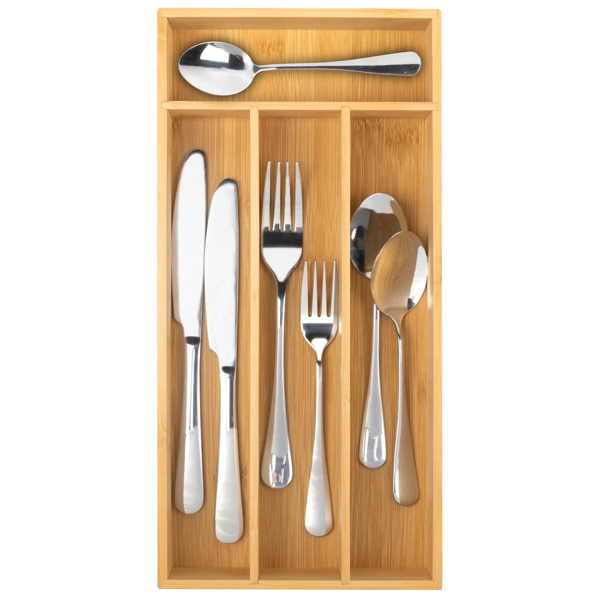 Acacia 4 Slot Silverware Drawer Organizer - Cutlery Holder with Flatware Tray