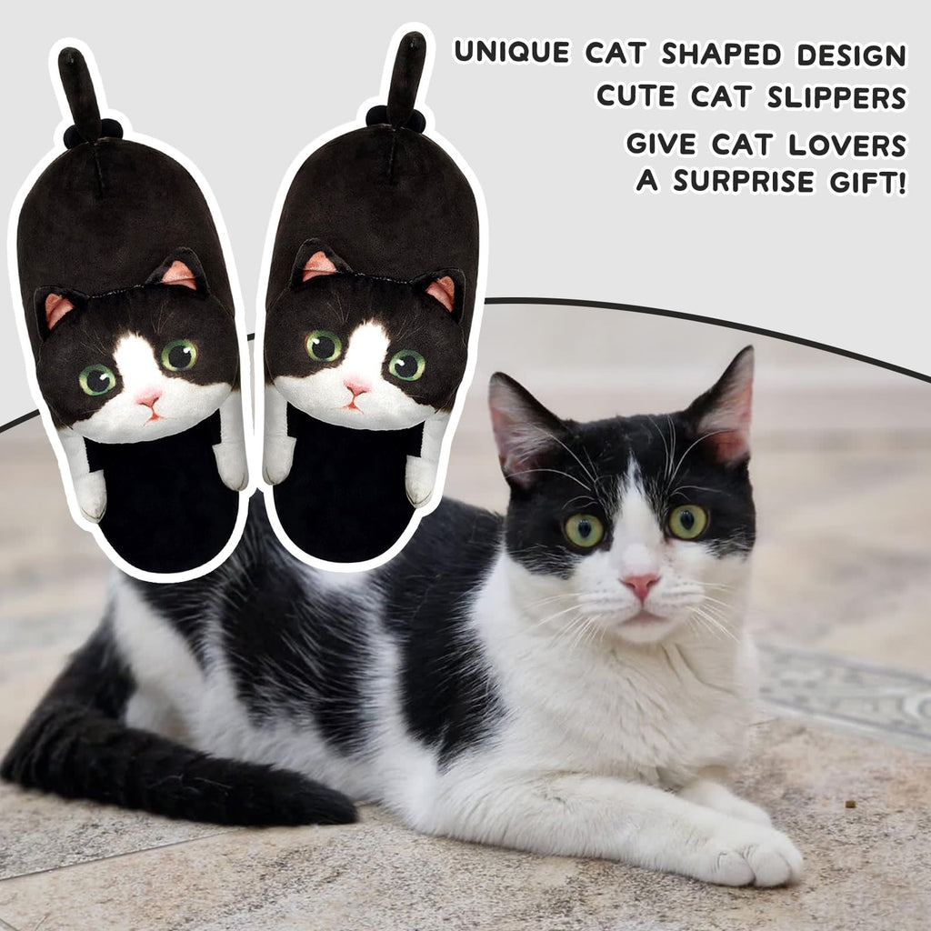 Funny Cat Slippers for Women,Fuzzy Animal Indoor House Shoes with Soft Memory Foam,Comfy Plush Warm Slip-on Slippers,Cat Gifts for Cat Lover