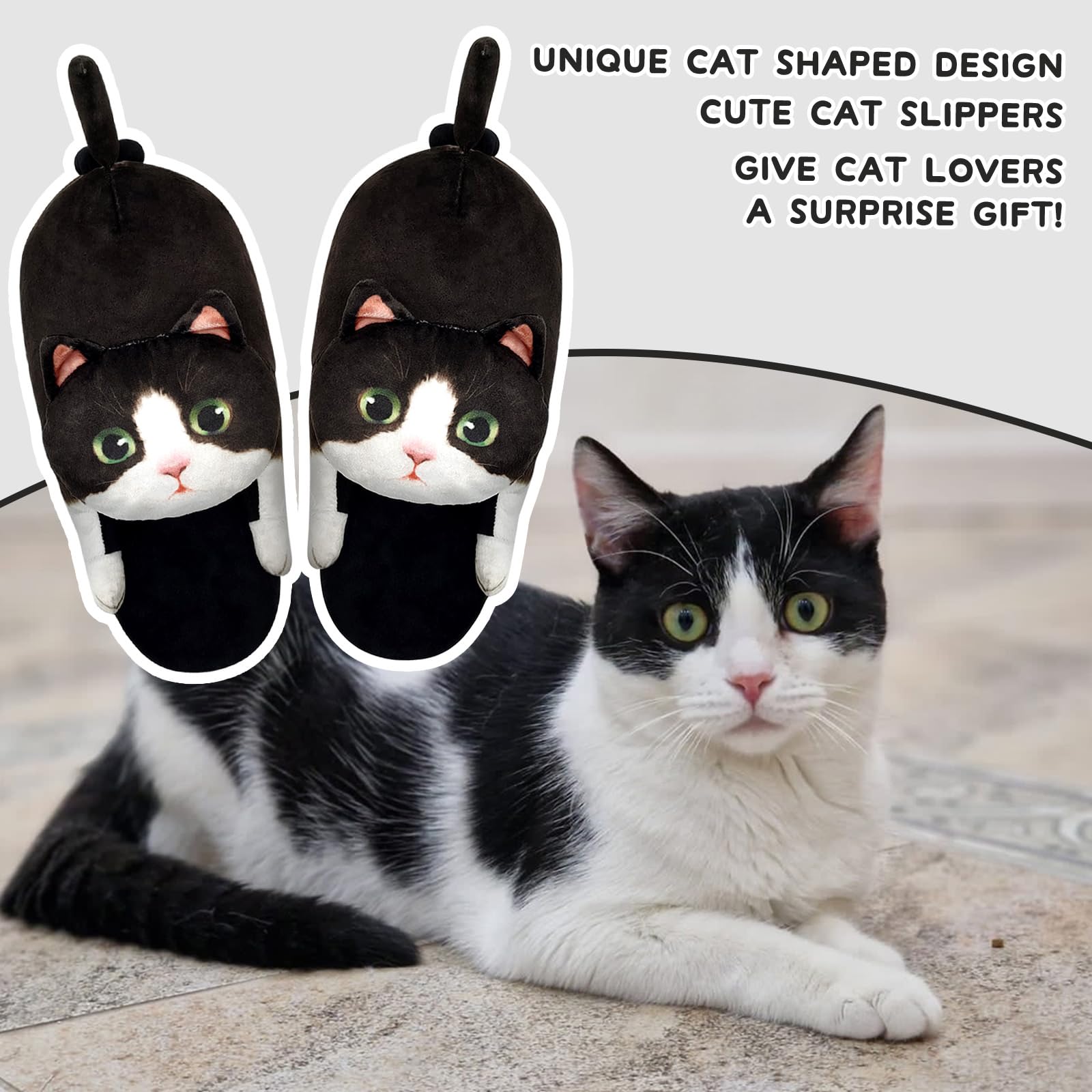 Funny Cat Slippers for Women,Fuzzy Animal Indoor House Shoes with Soft Memory Foam,Comfy Plush Warm Slip-on Slippers,Cat Gifts for Cat Lover