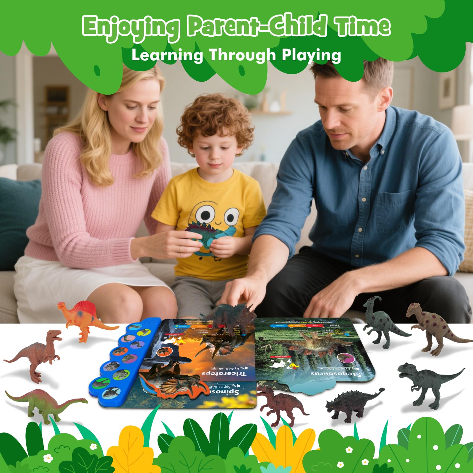 iGRATENS Dinosaur Toys with Sound Books, 10PCS Dino Toy for Toddlers & Animal Sounds Book with 10 Buttons, Realistic Plastic Animal Figures, Dinosaur Toys for Kids 3-5, Dinosaurs Lover Gifts for Kids