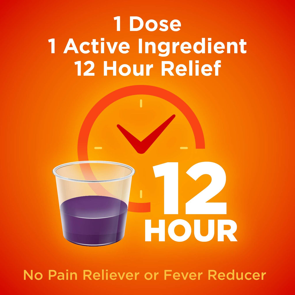 Amazon Basic Care 12 Hour Cough DM Syrup, Extended-Release Dextromethorphan, Grape Flavor Cough Medicine, 5 fl oz (1-Pack)
