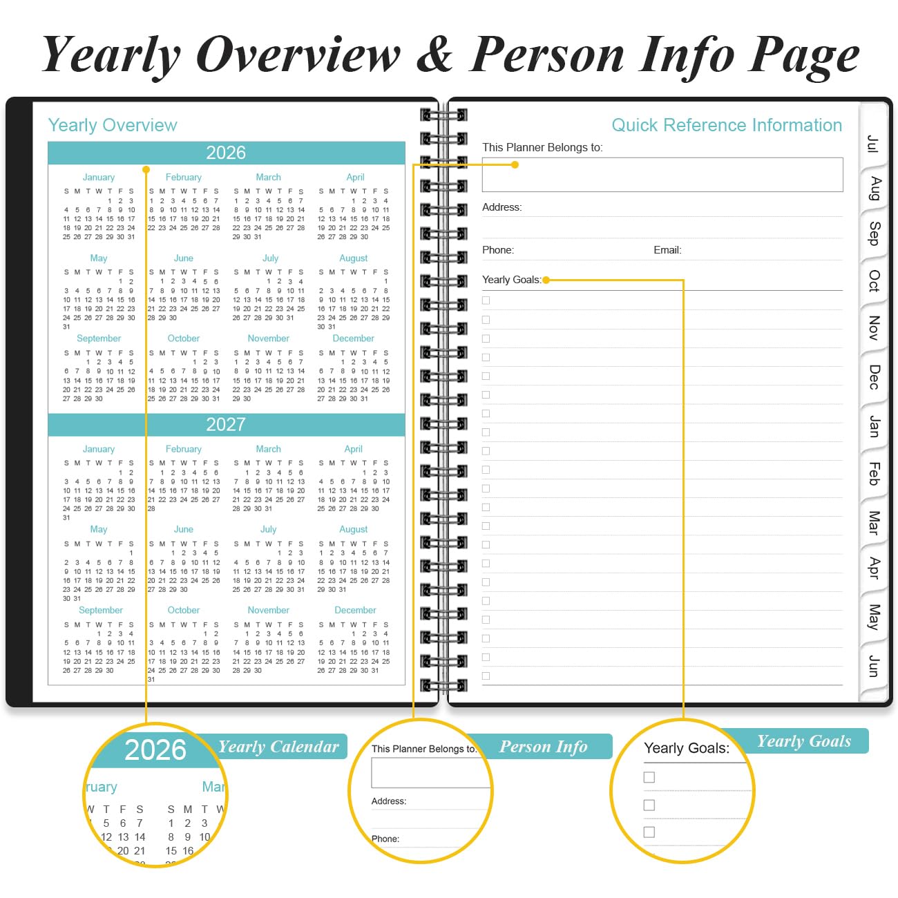 2026-2027 Daily & Monthly Planner - One Page Per Day, Daily Planner from July 2026 to June 2027, Planner 2026-2027 with 12 Monthly Tabs, 6.4" x 8.5", Black