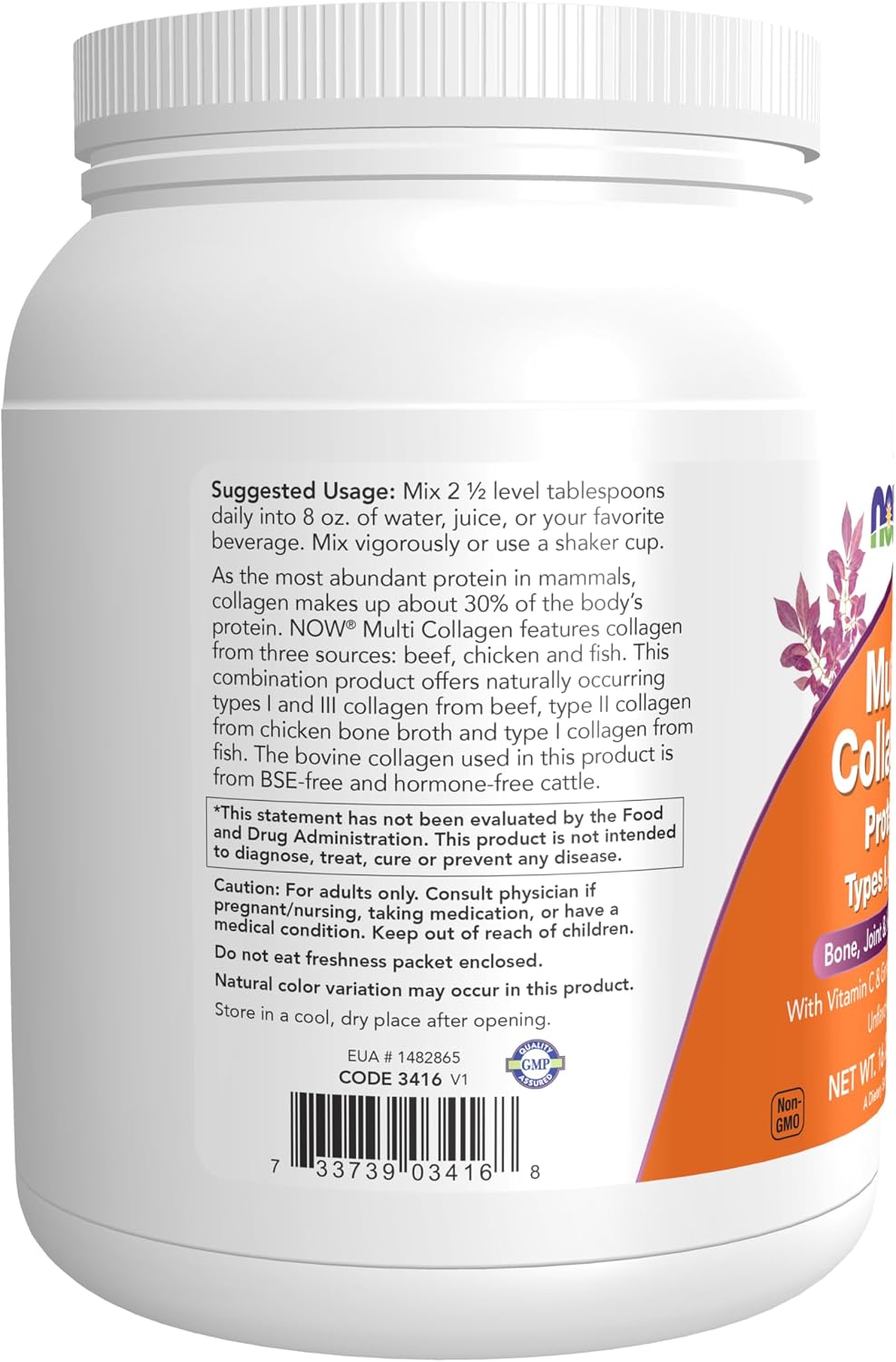 Now Foods Supplements, Multi Collagen Protein Types I, II & III Powder, Bone, Joint, and Skin Health, 16 oz (454 g)
