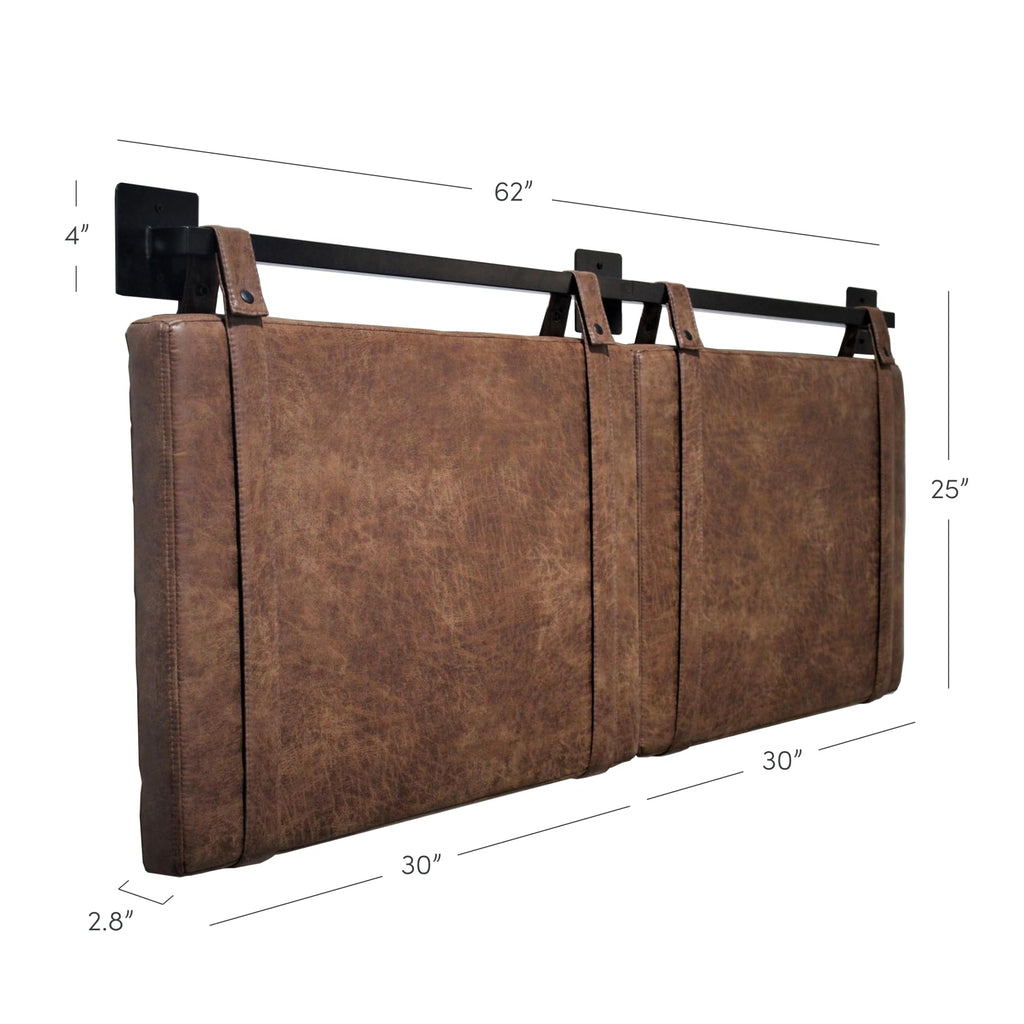 Nathan James Harlow Modern Wall Mount Hanging Headboard, Queen, Brown Faux Leather