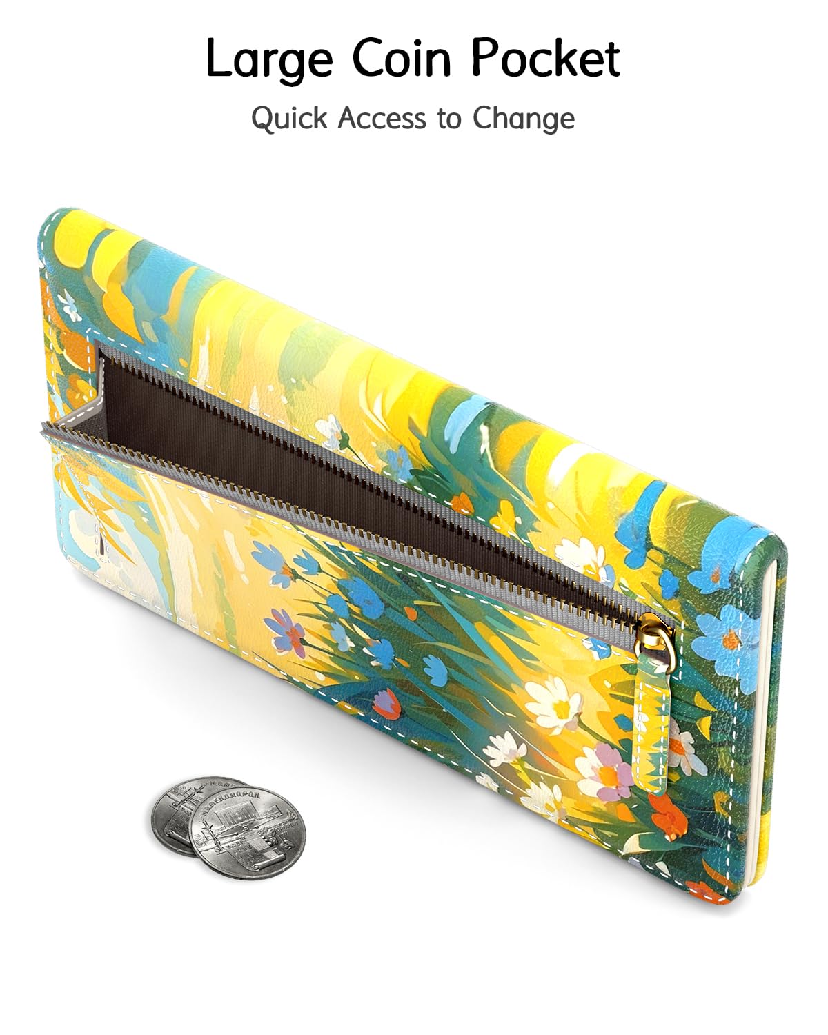 Nipichsha Womens Wallet, RFID Slim Wallets for Women, Thin Ladies Credit Card Holder Purse, Cute Leather Bifold Clutch Billfold with 11 Card Slots & ID Window, Abstract Boho Leaf
