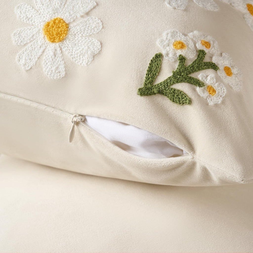 Fall Beige Pillow Covers 18x18 Set of 2 Double-Sided Pumpkin Plush | Boho farmhouse comfort with raised Autumn pumpkin embroidery, designed for living rooms, sofas, and cozy fall home decor.