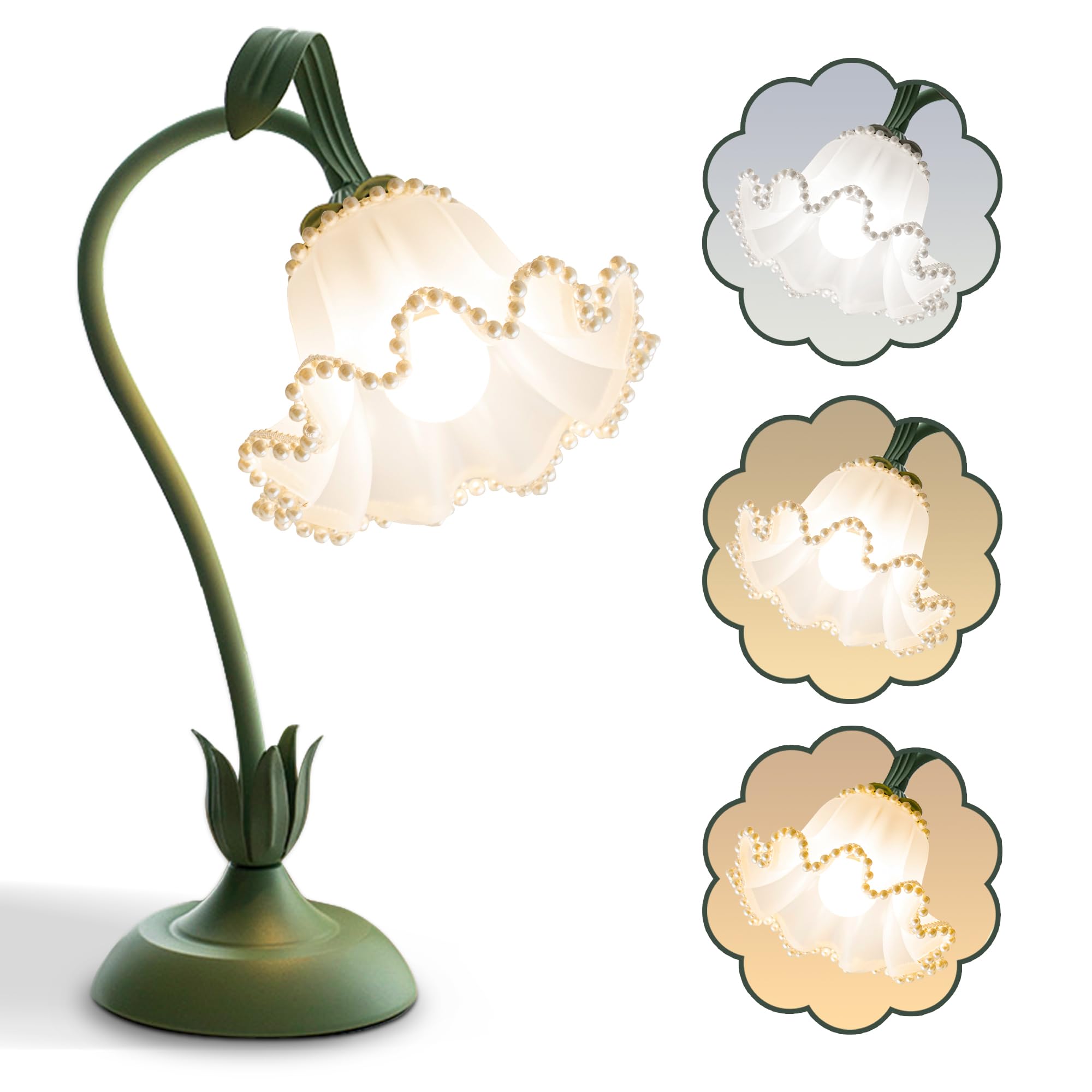 AQDZCNF Flower Table Lamp,LED Reading Light Bedside Vintage Flower Night Light,3 Colors Modes Kawaii Bedside Lamps Decor,Living Room Bedroom Room Lighting Table Lamps Home Decoration (White)