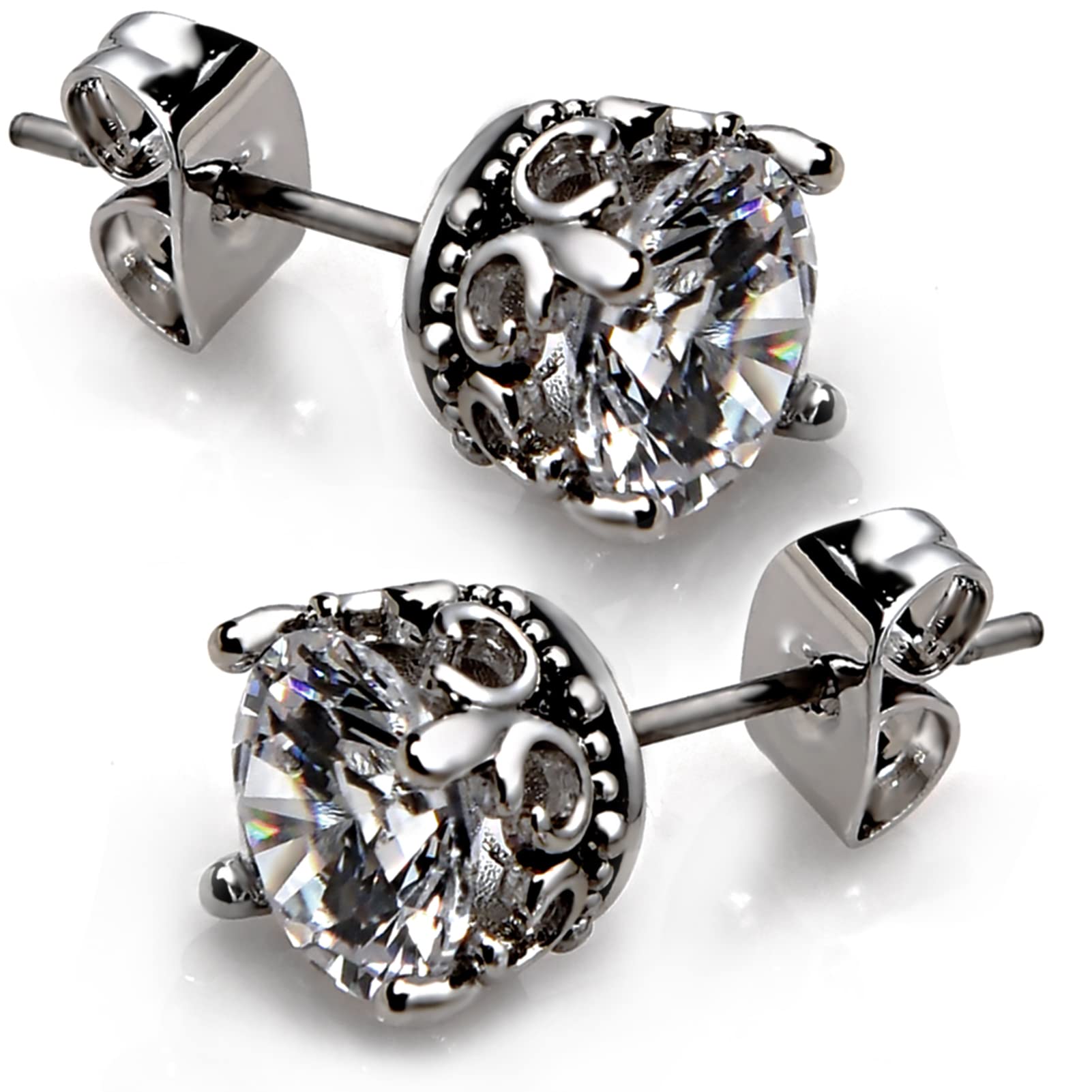 Retro Dark Shadow Stud Earrings, Hypoallergenic Stainless Steel Cubic Zirconia Earrings