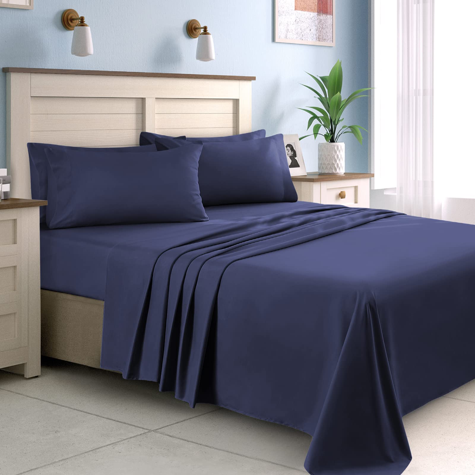 HOMEIDEAS Full Size Bed Sheets - 6 Piece Set (Aqua Blue) - Extra Soft Brushed Microfiber 1800 Bedding Sheets, Deep Pocket, Wrinkle & Fade Free
