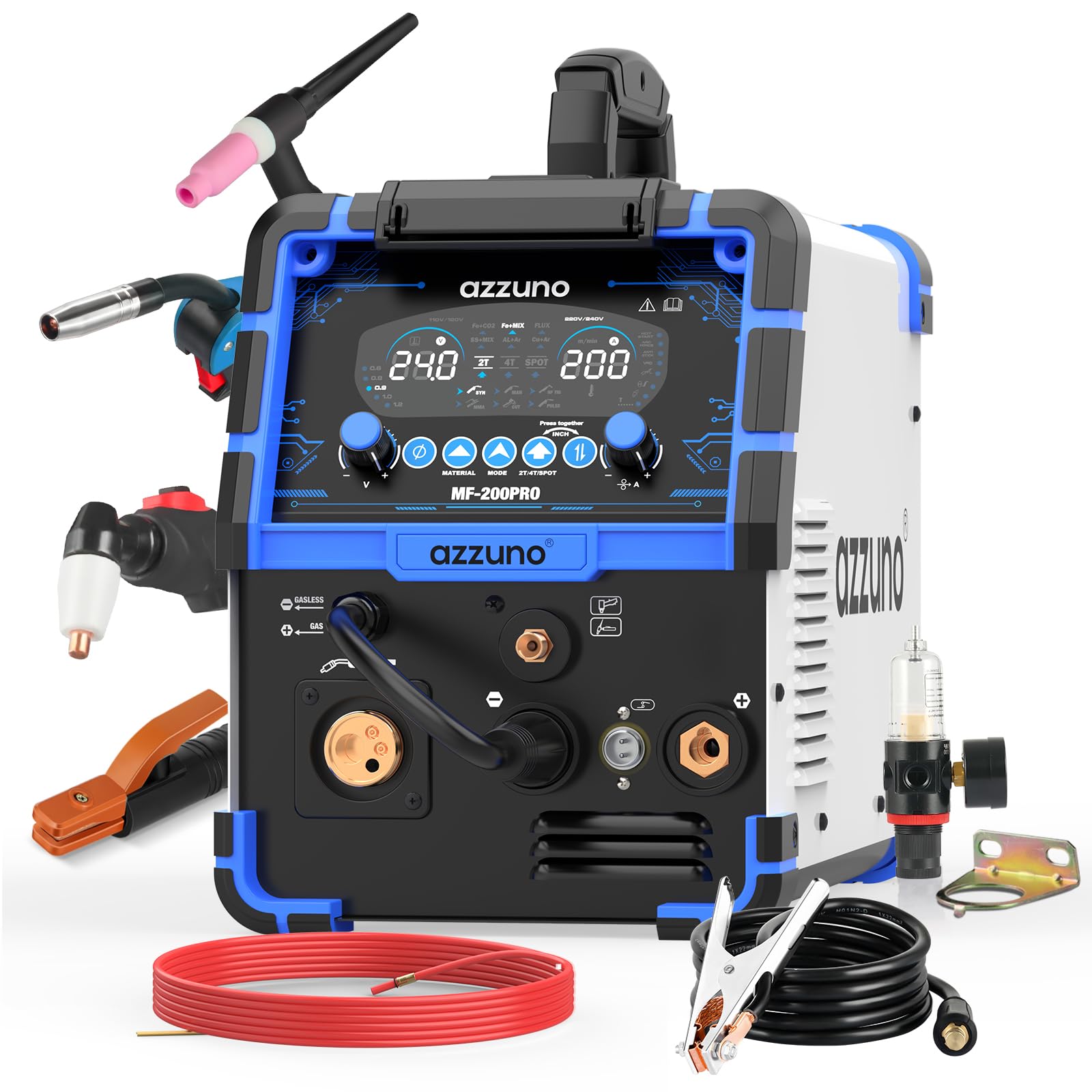 AZZUNO MIG Welder Machine 110V/220V, 155Amp 5-in-1 Gas MIG/Aluminum MIG/Gasless Flux MIG/Lift TIG/Stick Welding Machine, Wire Feed Welder