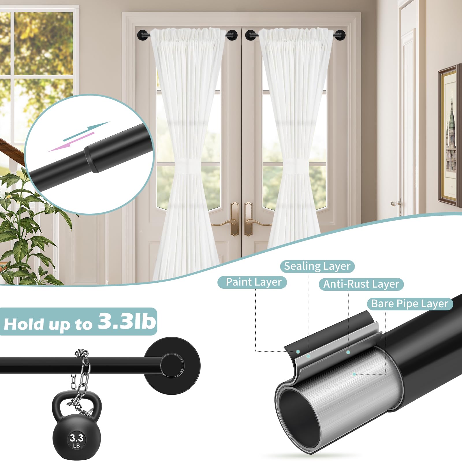 Gold Magnetic Curtain Rod for Door:Magnet Curtain Rods for Classroom Whiteboard,Small Adjustable Magnetic Towel Bar,Tool-Free French Magnet Pole with Leather Protective Cover No Drilling 16-28"
