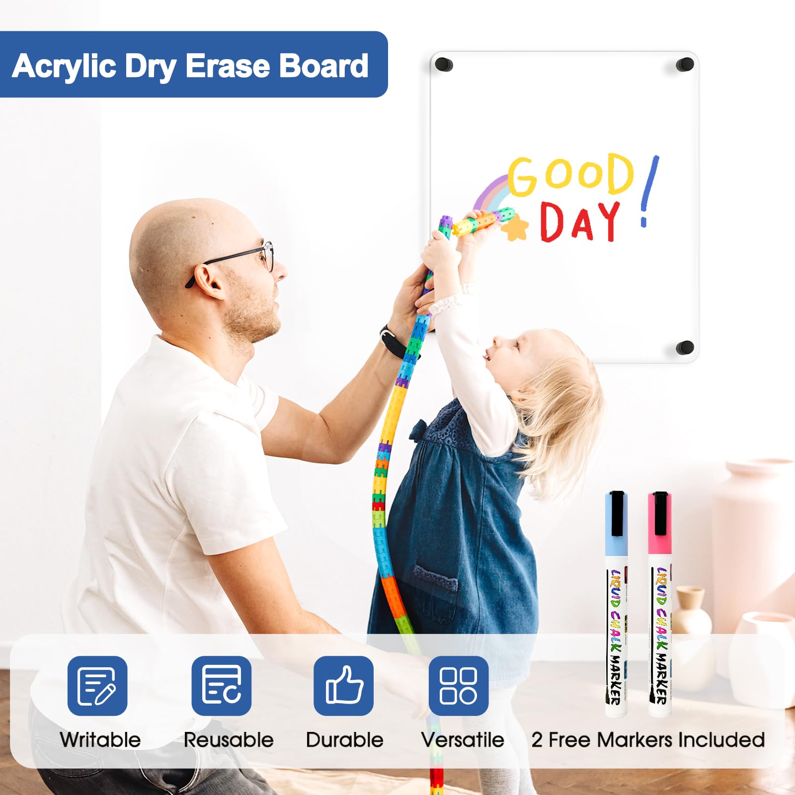 Acrylic Calendar for Wall Whiteboard, 12" x 12" Weekly Clear Dry Erase Board, Small Planning Board White Board for Wall, Home, Office, School