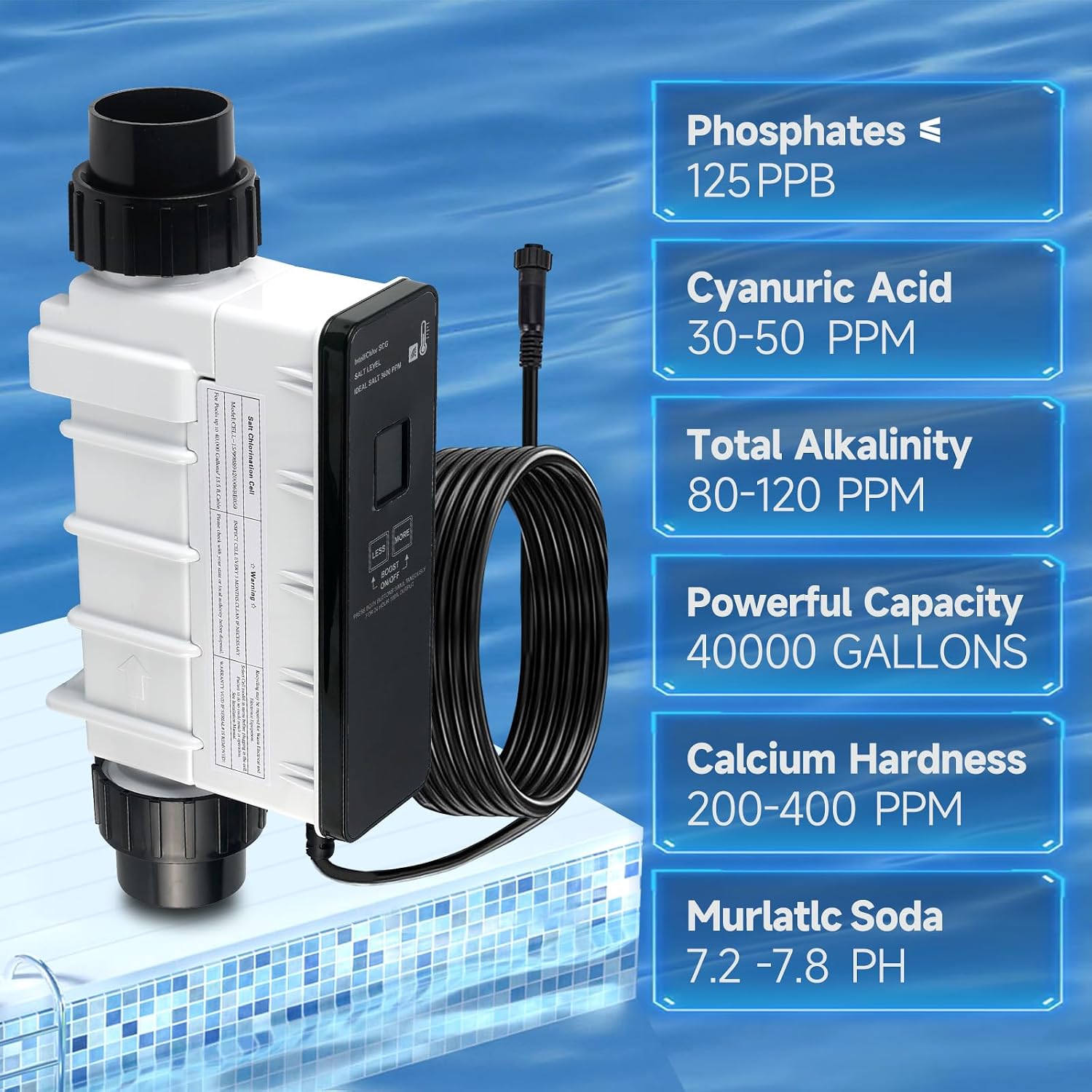 IC40 Swimming Pool Salt Cell Fit for Pentair IntelliChlor IC40 Replaces EC-520555 520555 - Suitable for up to 40,000-Gallon Saltwater Pool Chlorination Systems - Chlorine Generator
