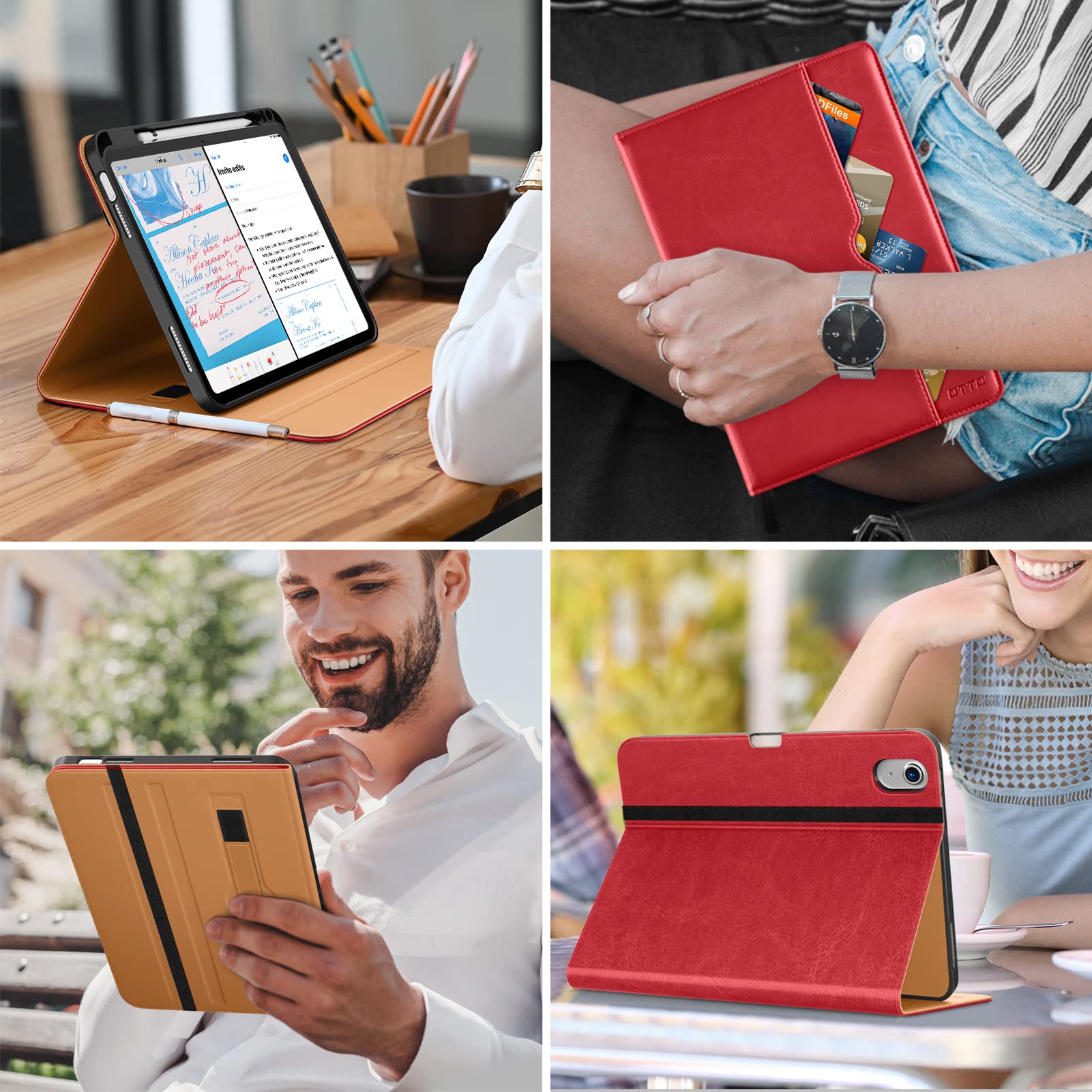 DTTO for iPad (A16) 11th Generation Case 11 Inch 2025, iPad 10th Generation Case 10.9 Inch 2022, Premium Leather Business Folio Stand Cover with Pencil Holder - Auto Wake/Sleep, Brown